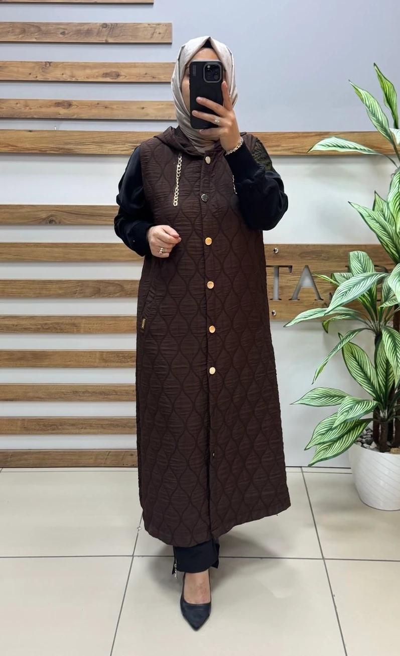 AYŞE AKAY Kapitone Yelek 6533 - KAHVERENGİ