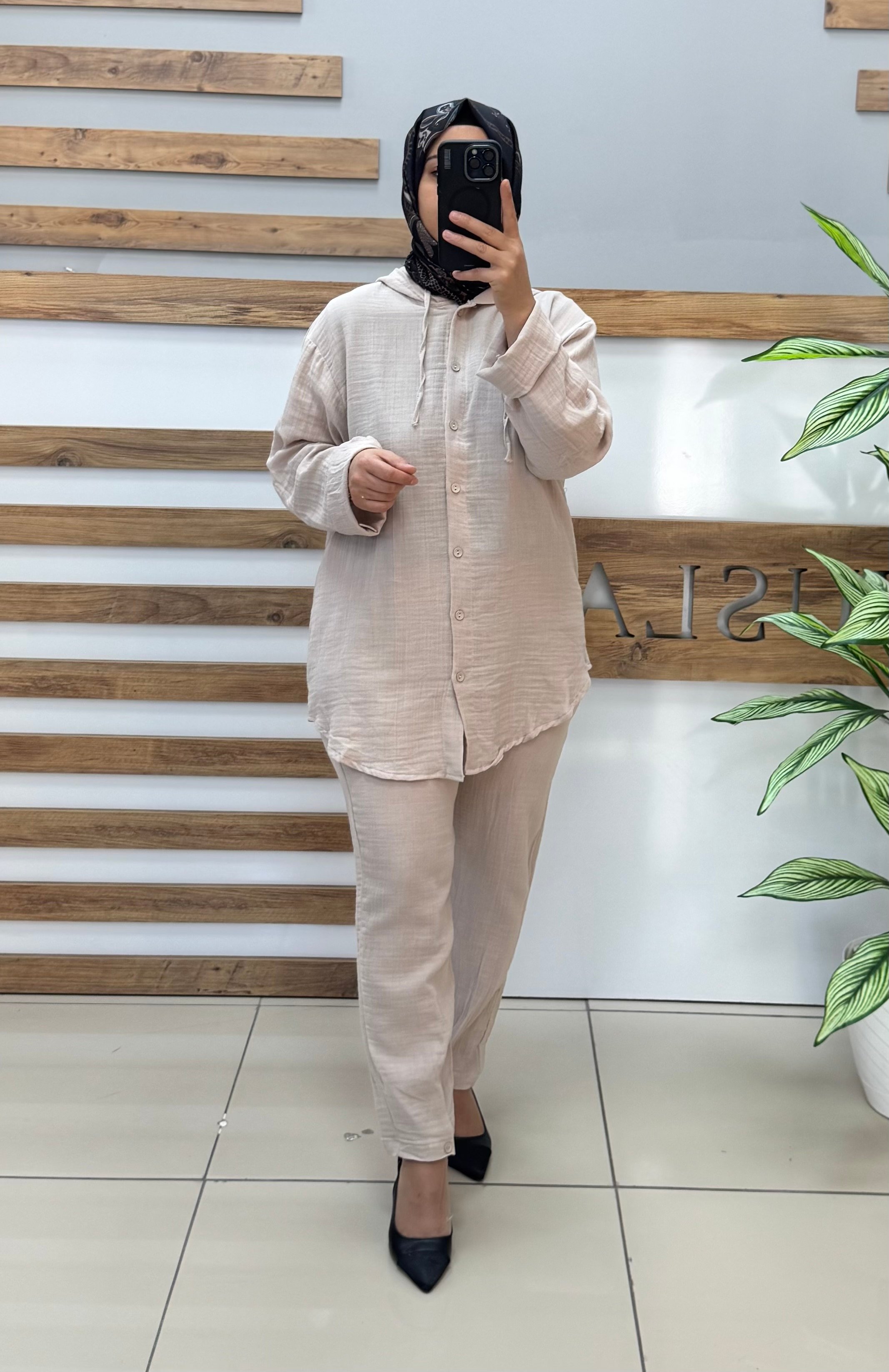 Müslin Kumaş Pantolonlu Takım 25Y8106 - KREM