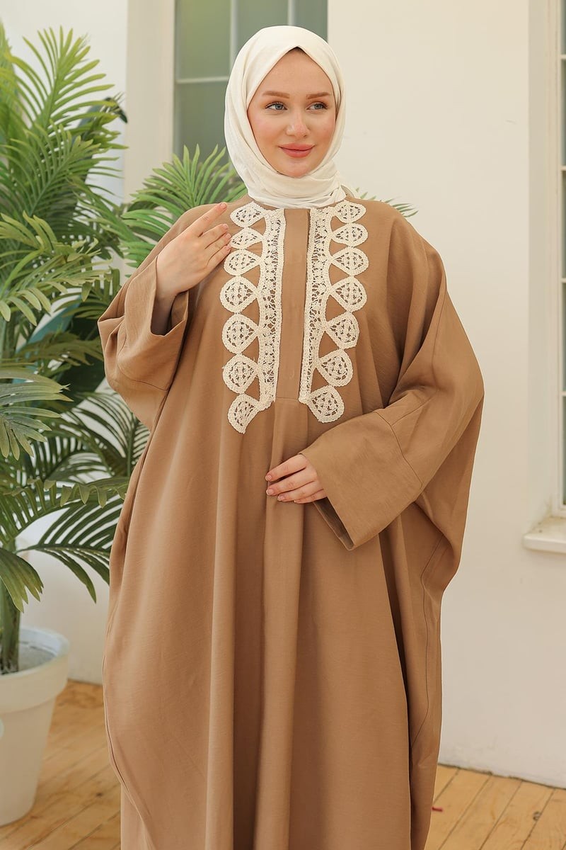 ARMİNE TREND Dantel Desenli Salaş Kesim Tunik Camel 24YT463