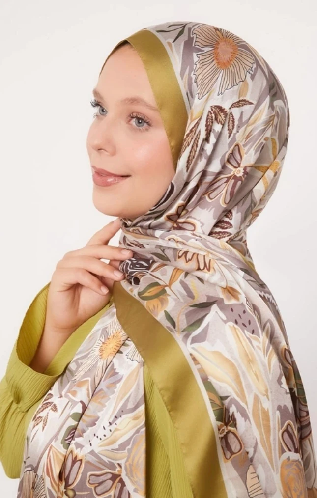 Levidor Petunya Desen Hint İpeği Şal 1080 Yeşil