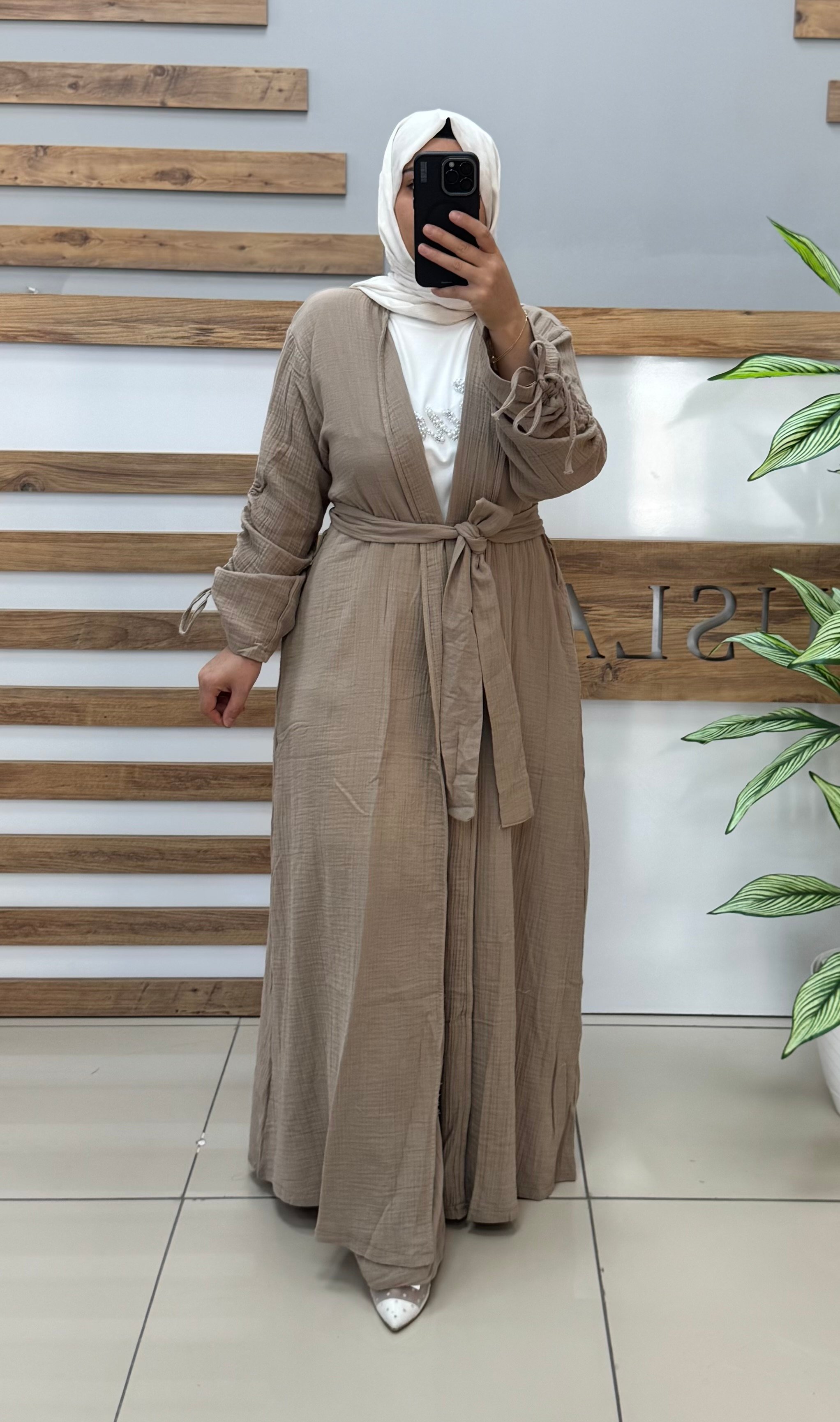 Müslin Kumaş Kimono Takım 25Y8107 - VİZON