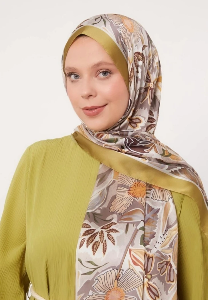 Levidor Petunya Desen Hint İpeği Şal 1080 Yeşil