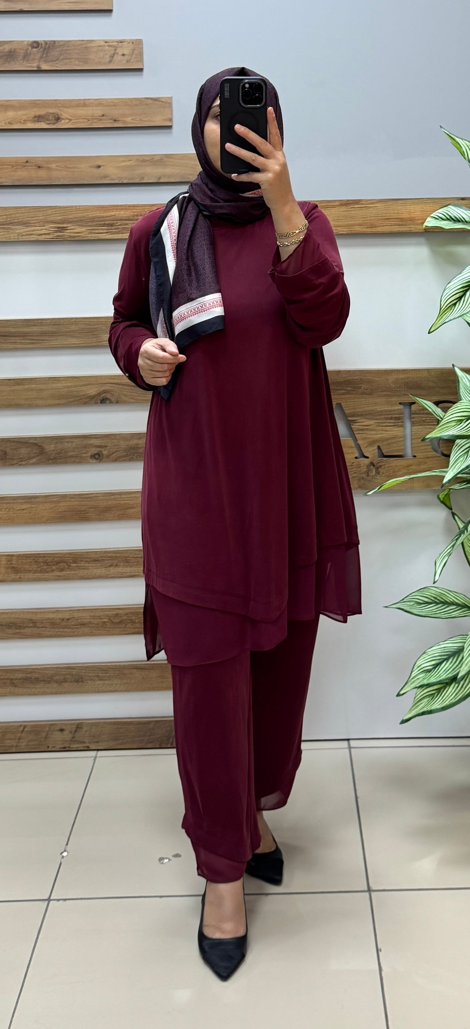AYŞE AKAY Tül Detaylı Pantolonlu Takım 6527 - BORDO