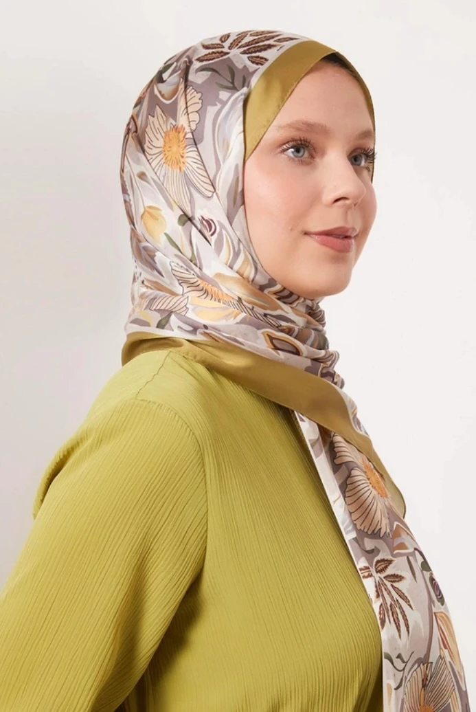 Levidor Petunya Desen Hint İpeği Şal 1080 Yeşil