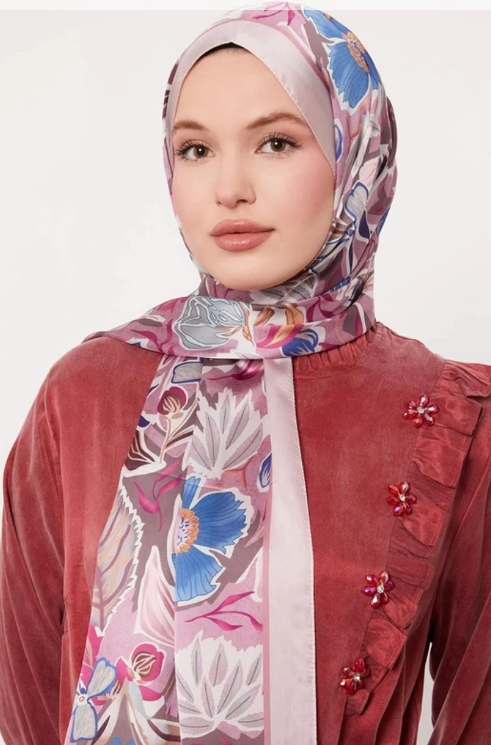 Levidor Petunya Desen Hint İpeği Şal 1082