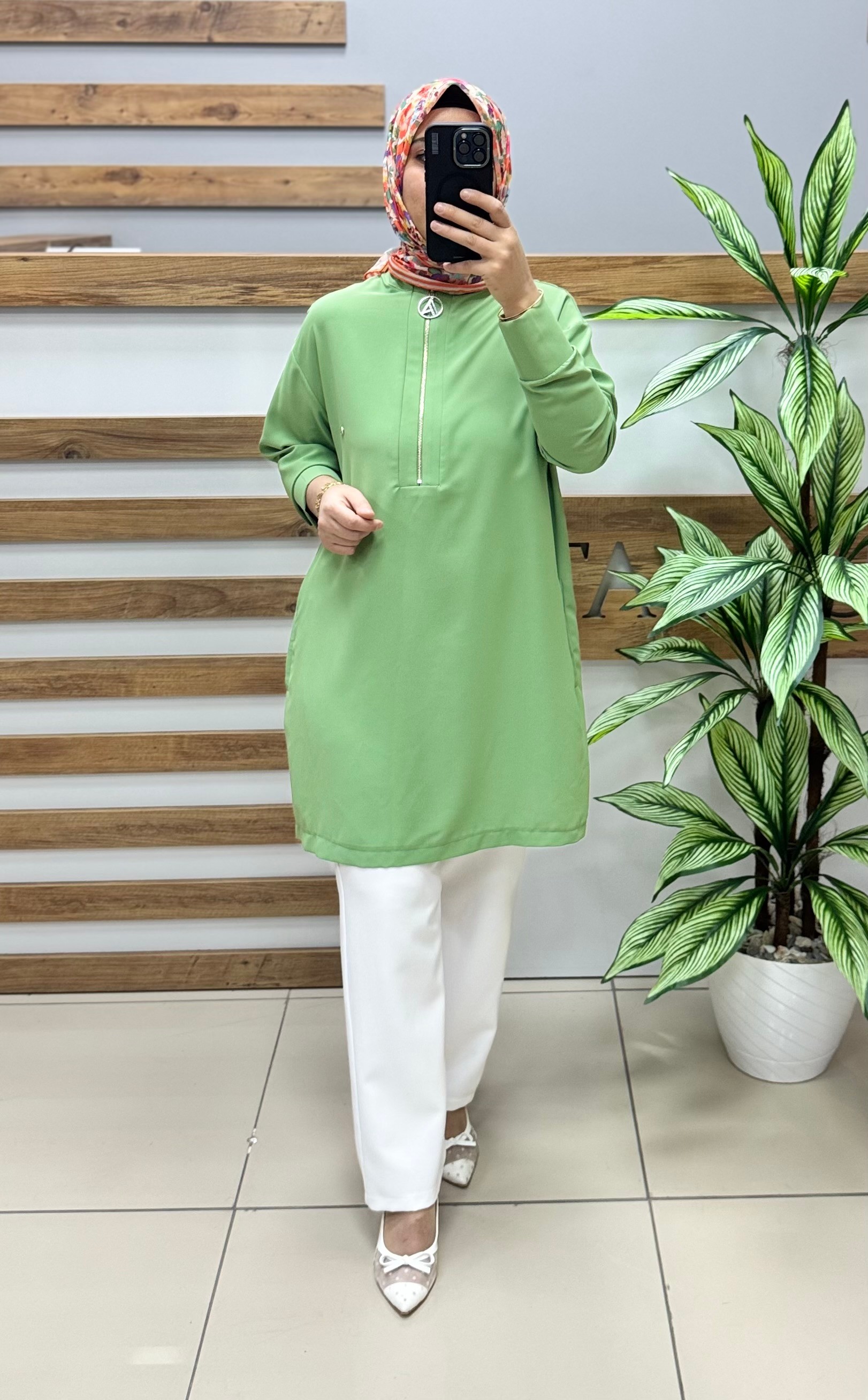 ARMİNE TREND İpek Krep Tunik Yeşil 25YT4153