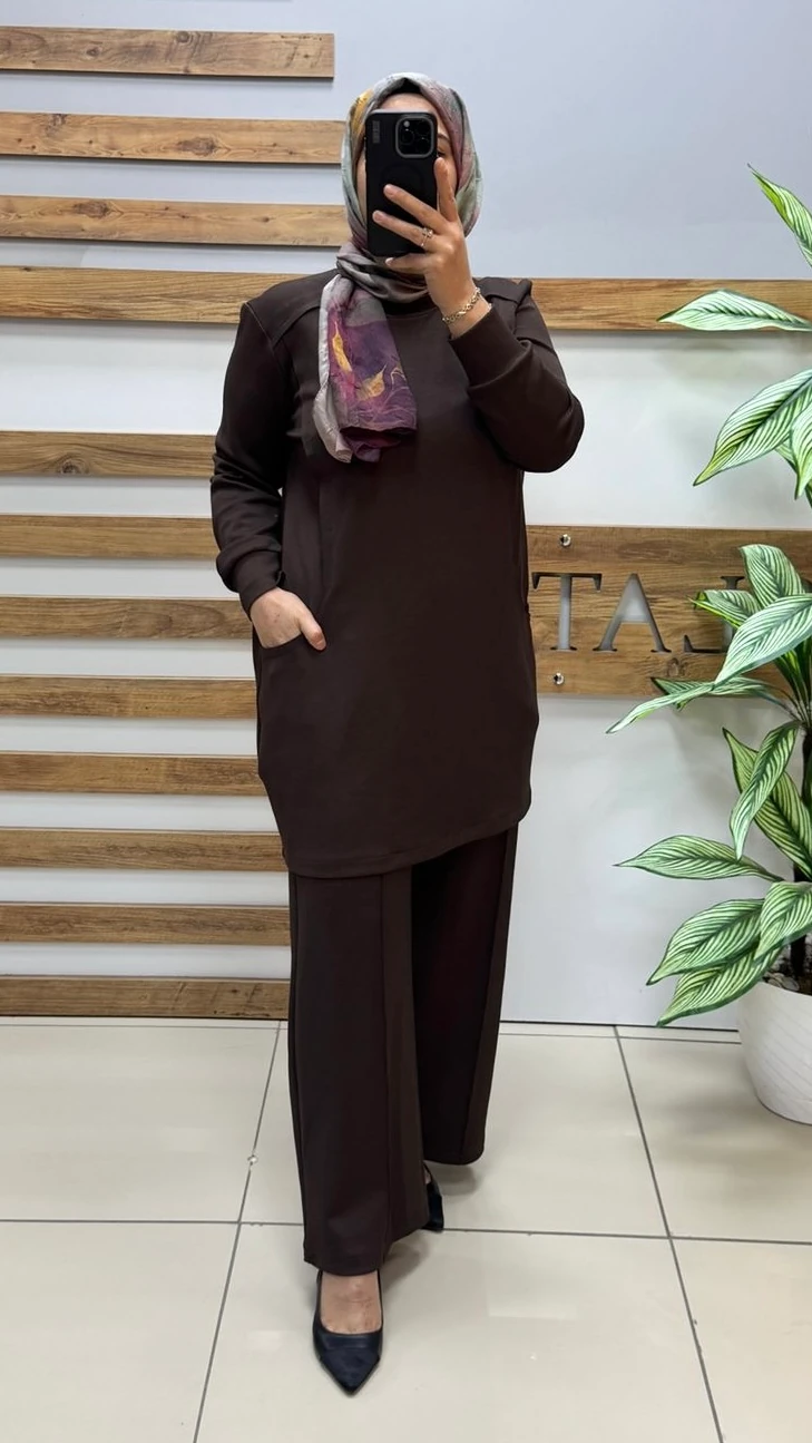 NOSHE Cep Detaylı Spor Takım 4587 - KAHVERENGİ