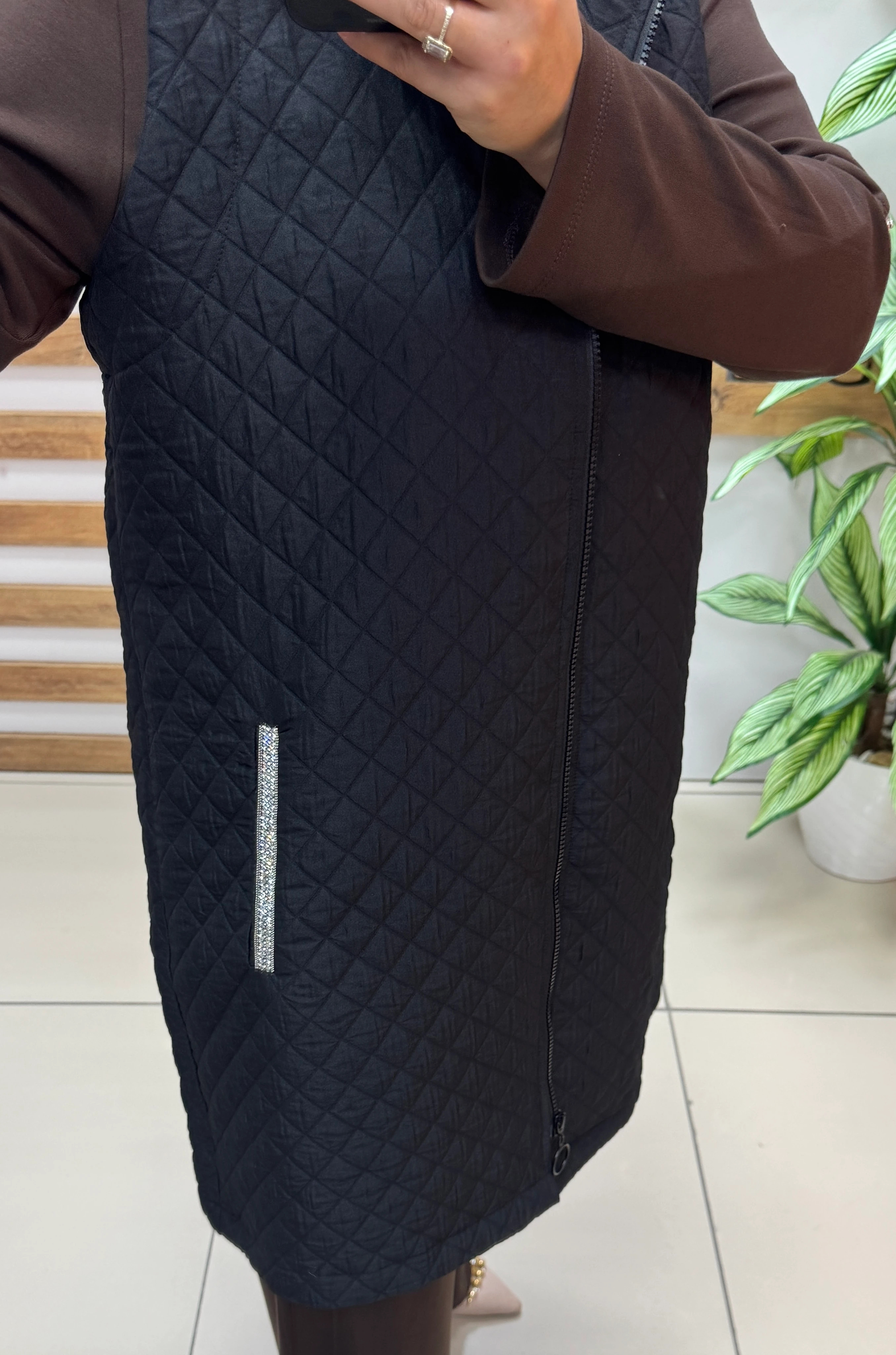 NOSHE Cepleri Taş Detaylı Kapitone Yelek 4468