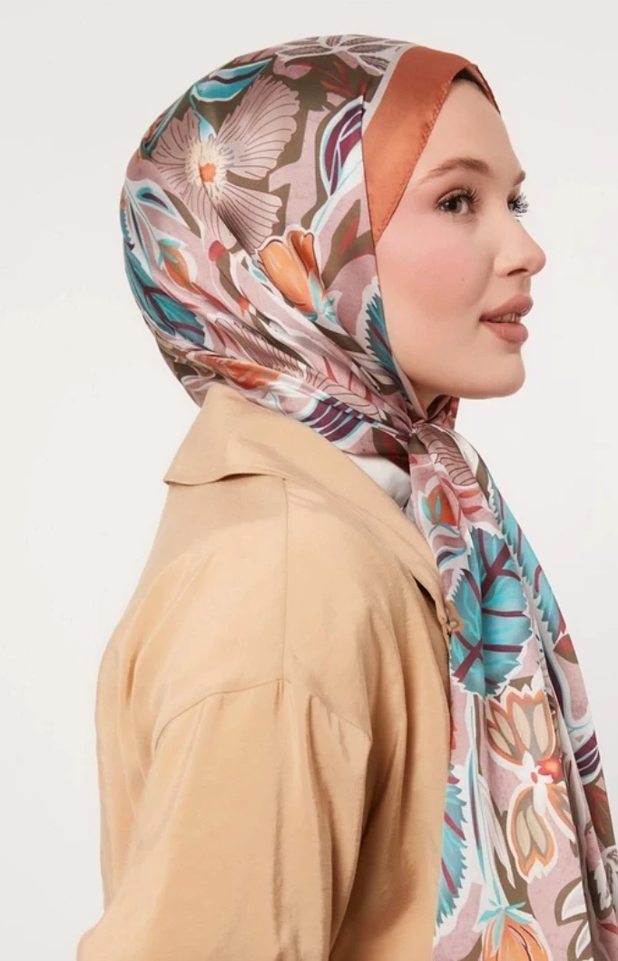 Levidor Petunya Desen Hint İpeği Şal 1081  