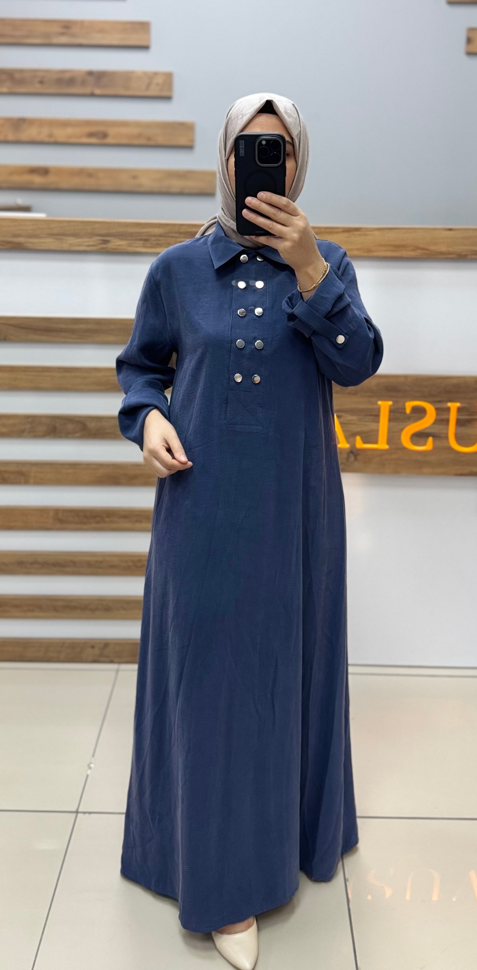 NOSHE Kupra Elbise 4533 - LACİVERT