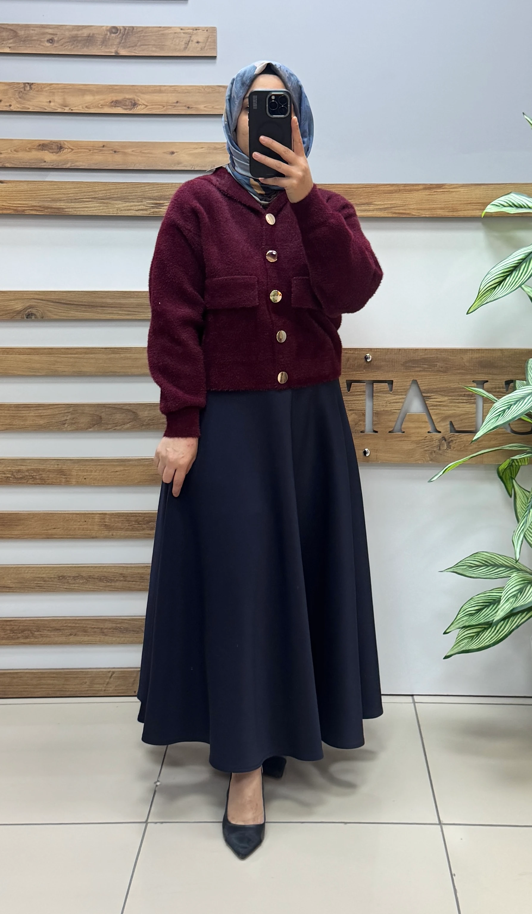 YELLOWMOON Angora Kısa Ceket 5021 - BORDO