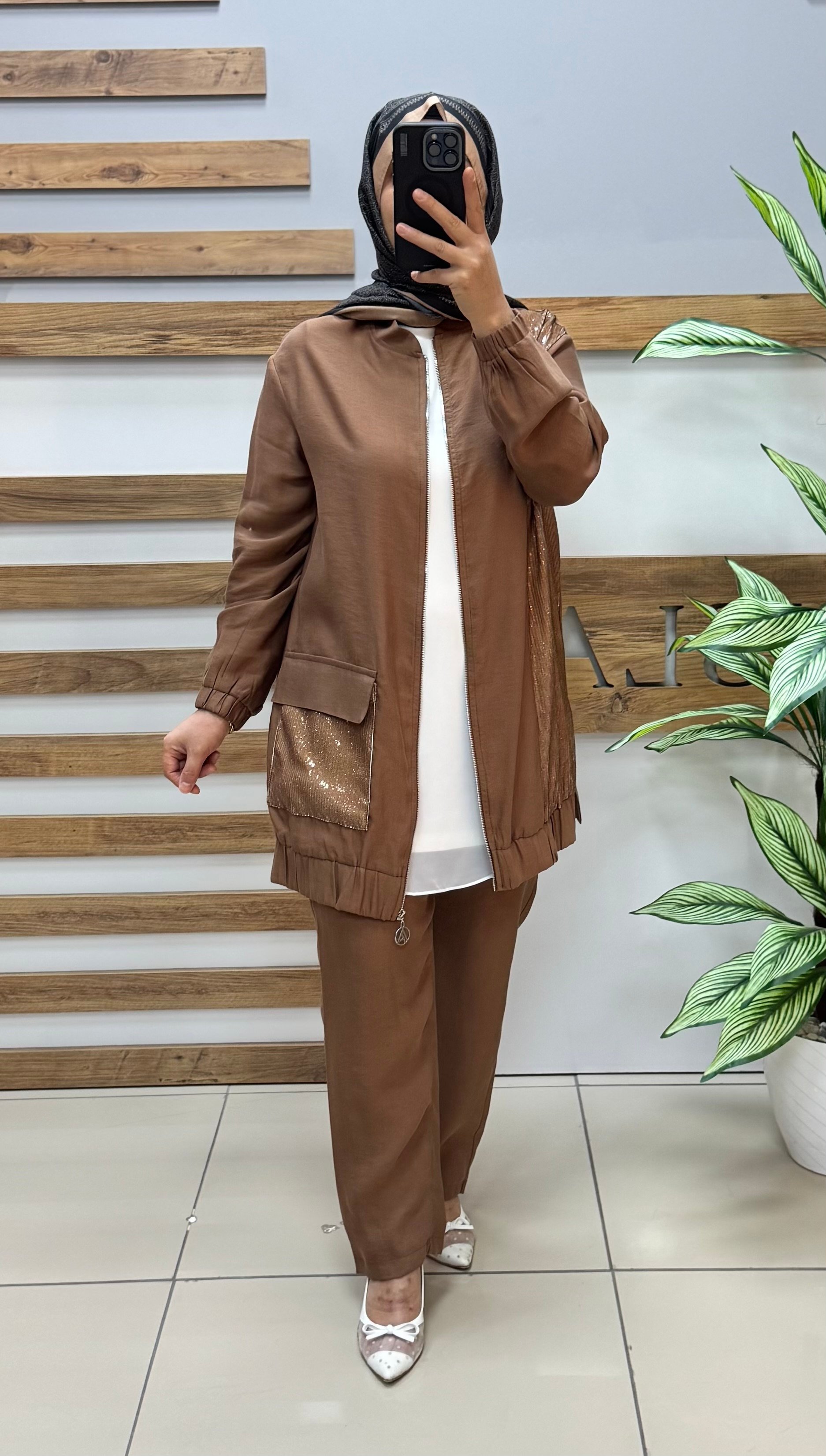 ARMİNE TREND Payet Detaylı İkili Takım 25YT670 - KAHVERENGİ