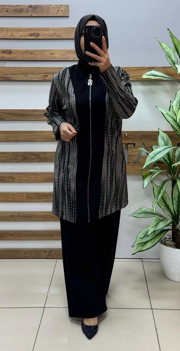 ARMİNE TREND Leopar Desenli Takım 25KT674 - SİYAH