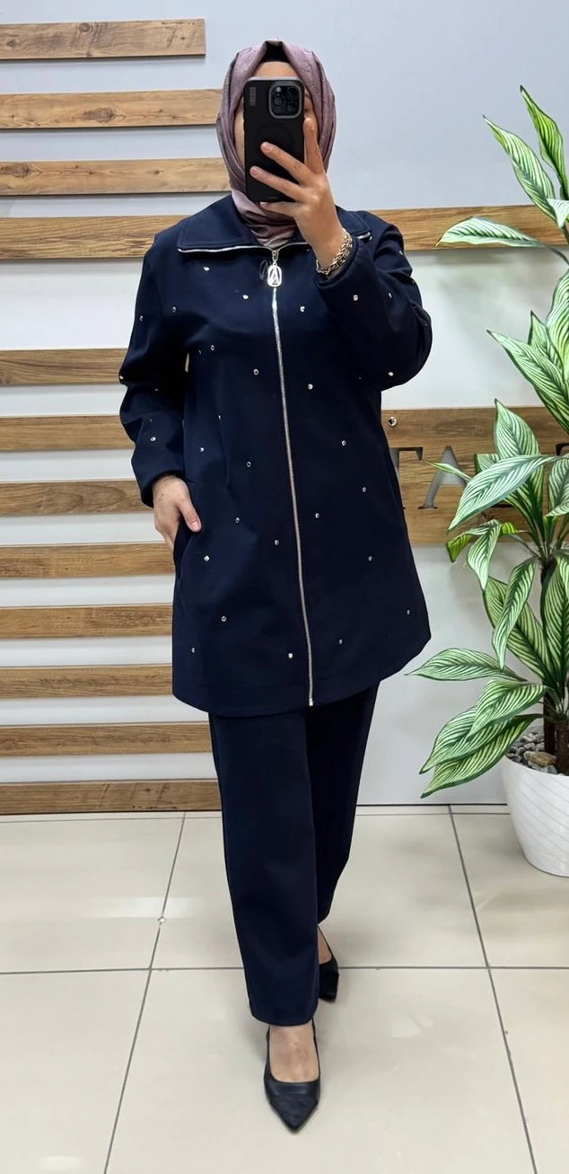 ARMİNE TREND Fermuarlı Spor Takım 25KT685 - LACİVERT