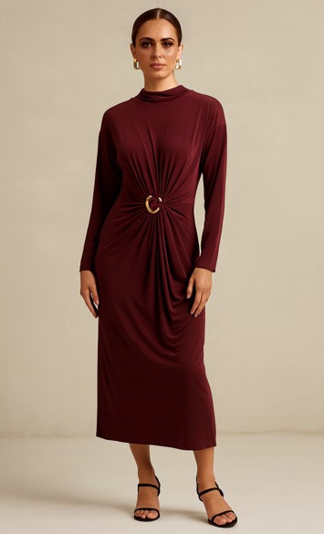 1000059 Toka Detaylı Maxi Boy Elbise - bordo