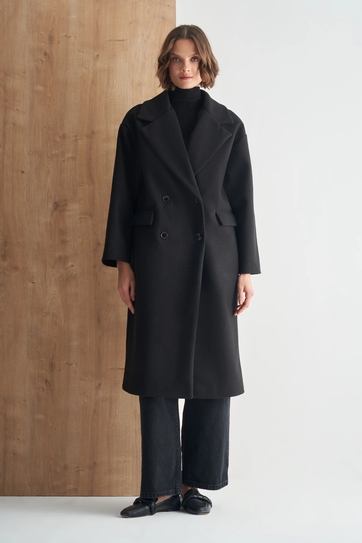 Uzun Premium Kaşe Kaban - Siyah