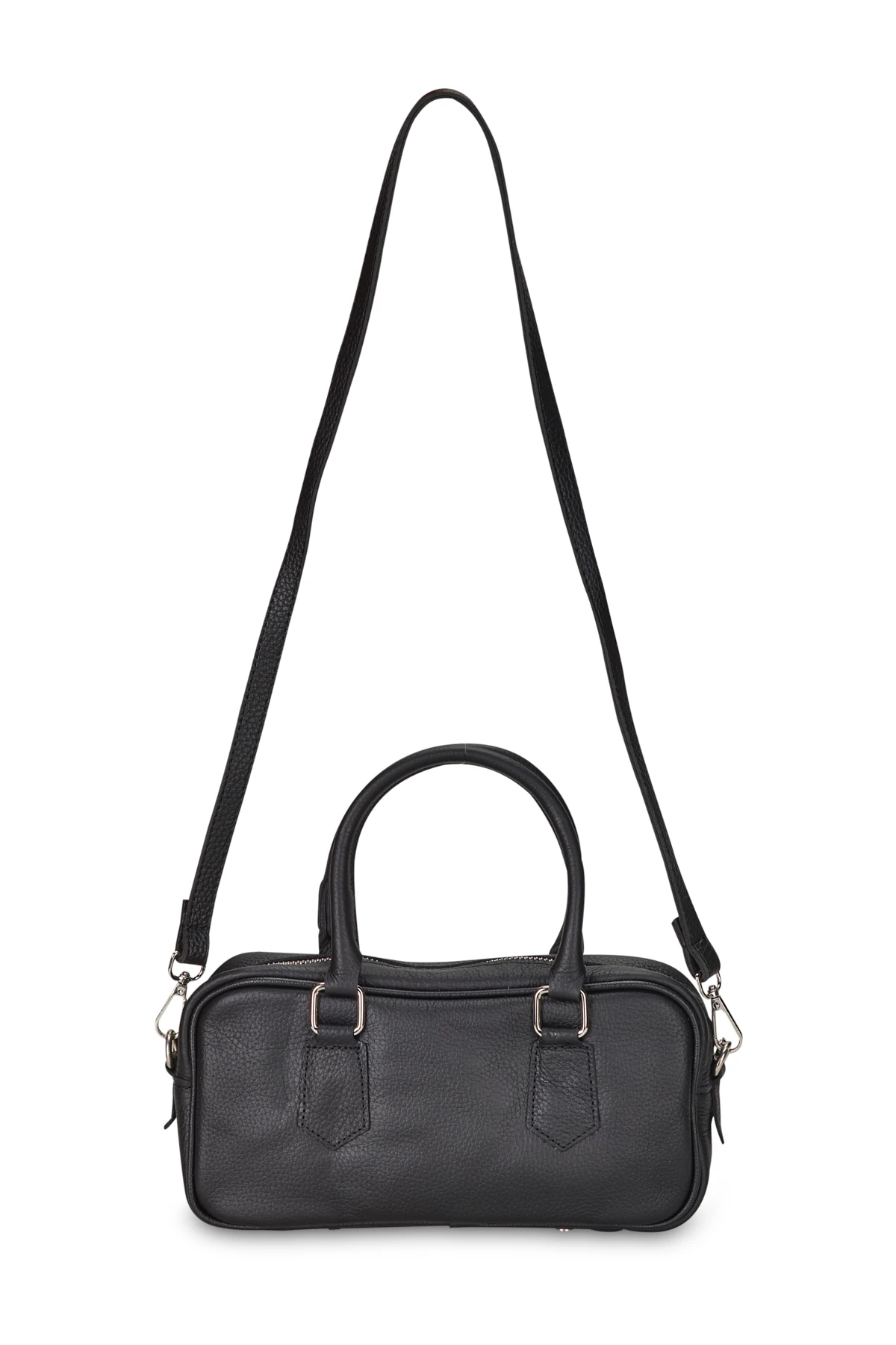 Deri Görünümlü Kutu Form Çanta - Siyah