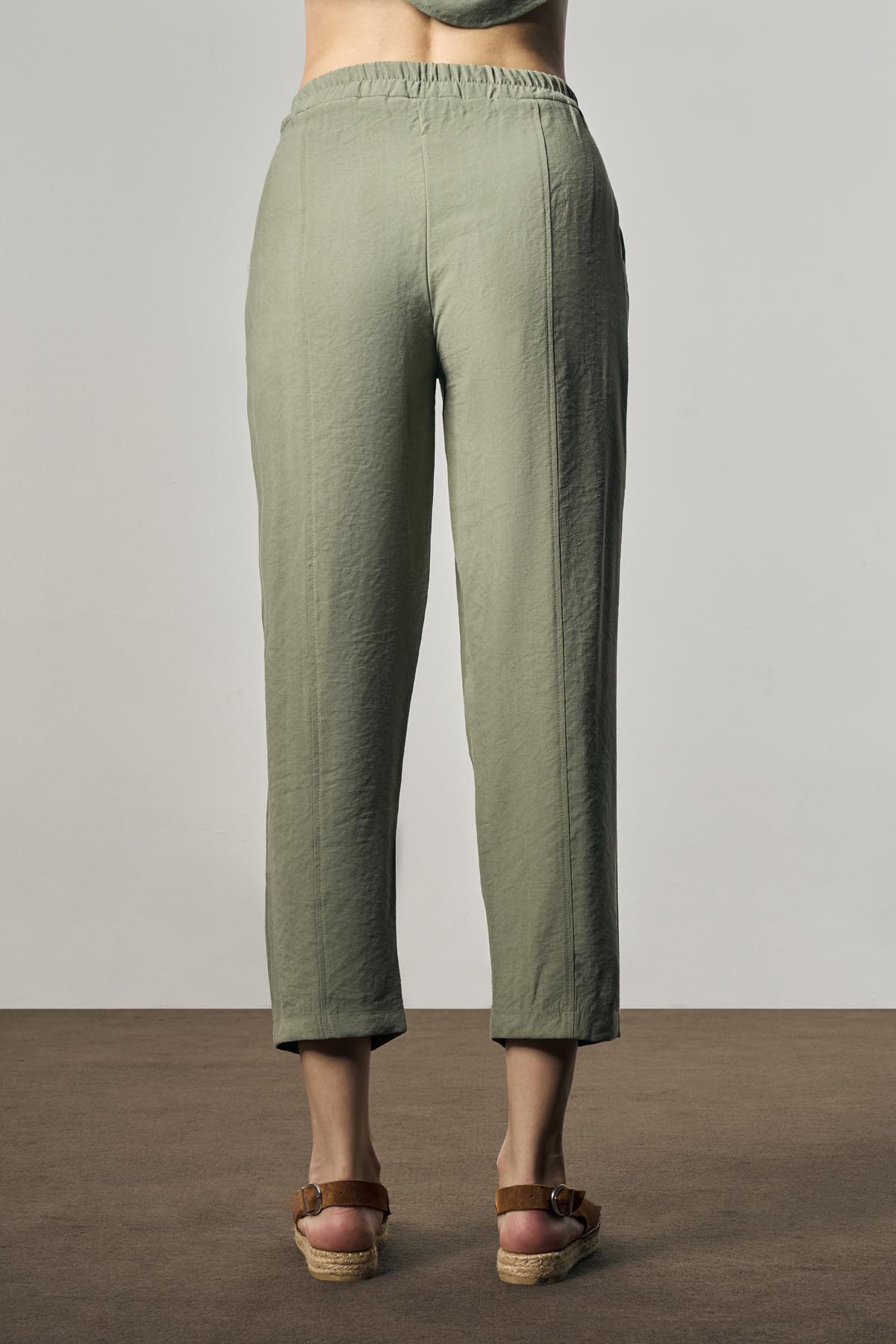 BTK10115 Düğme Detaylı Bol Paça Pantolon - Açık Haki