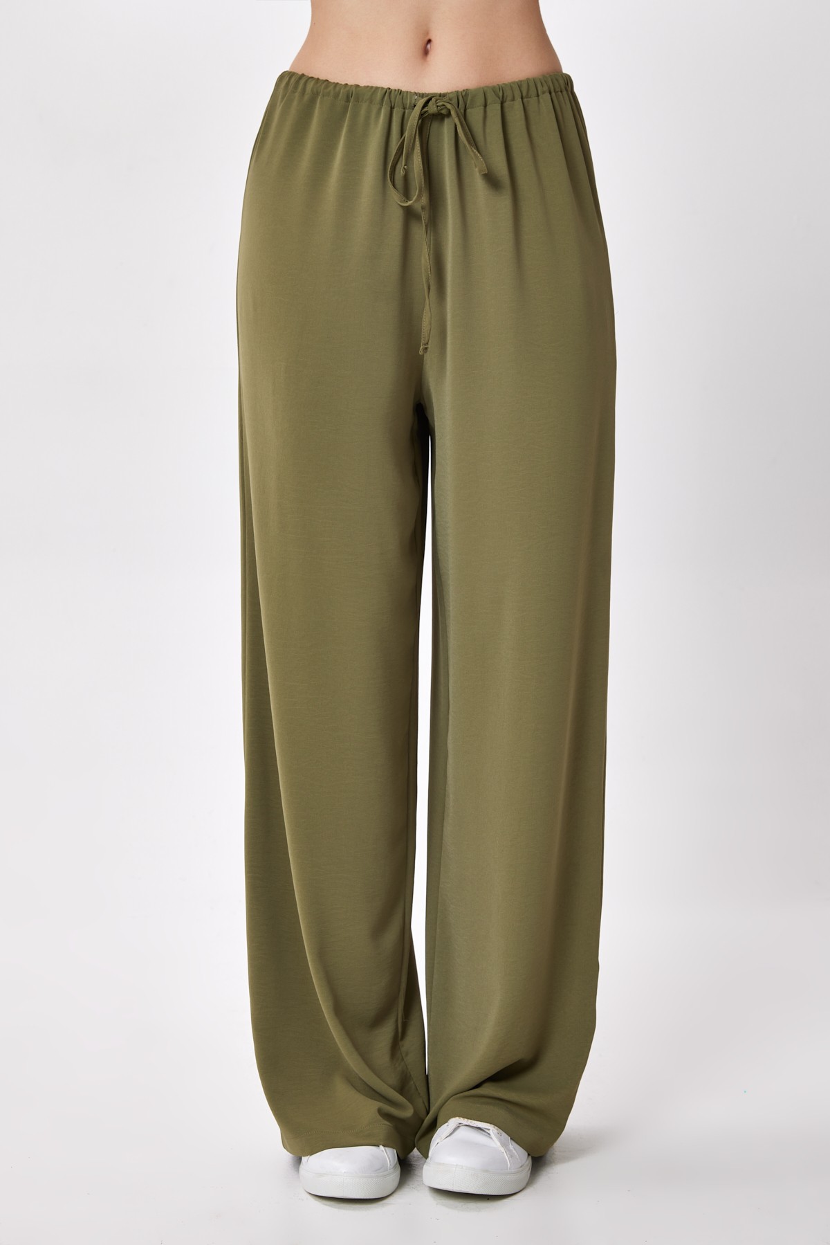 BTK10061 Beli Lastikli Bol Paça Pantolon - haki
