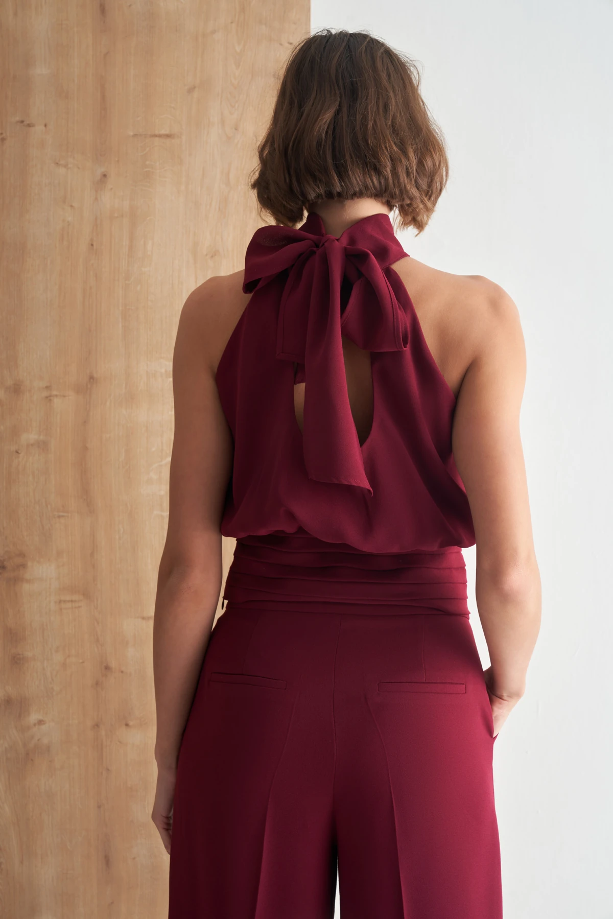 Boyundan Bağlamalı Şık Bluz - bordo