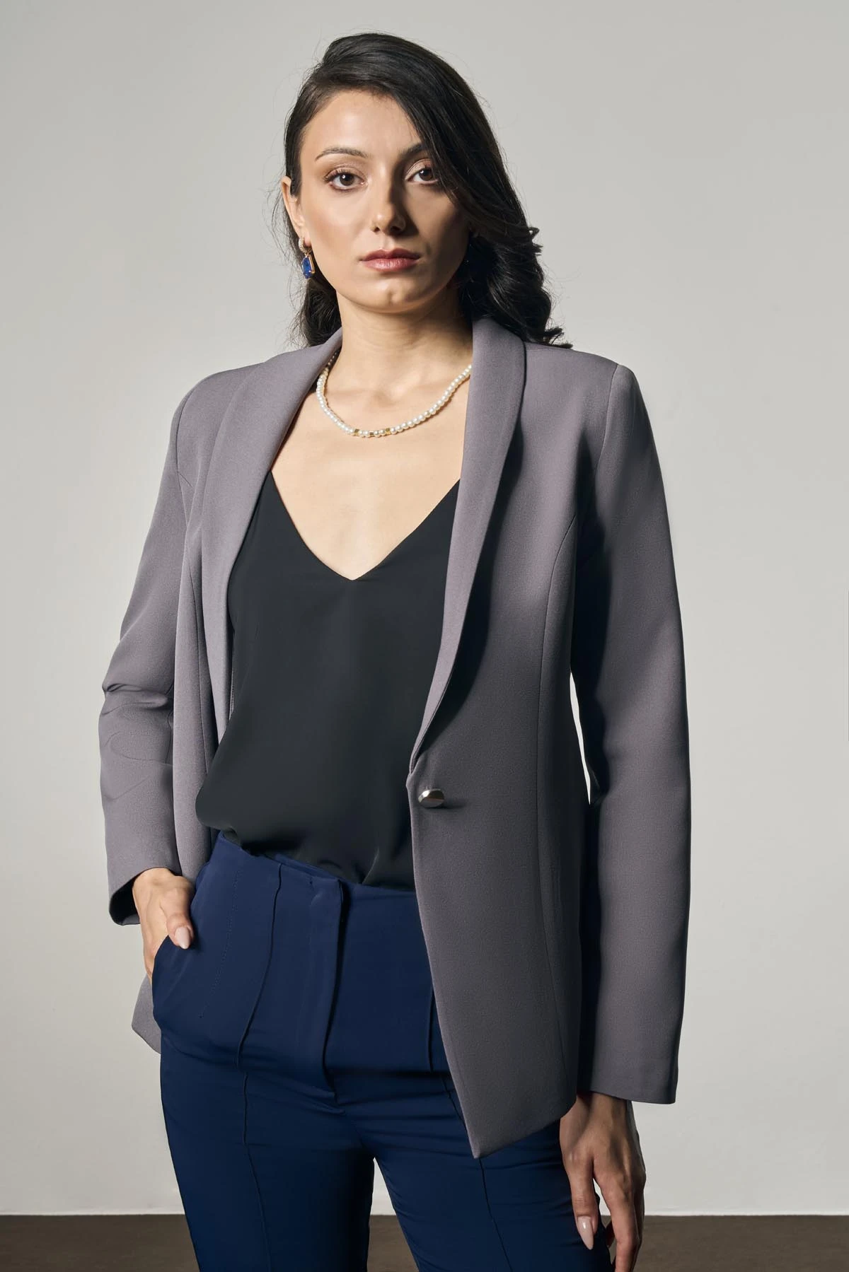 Klasik Blazer Ceket - Koyu Gri