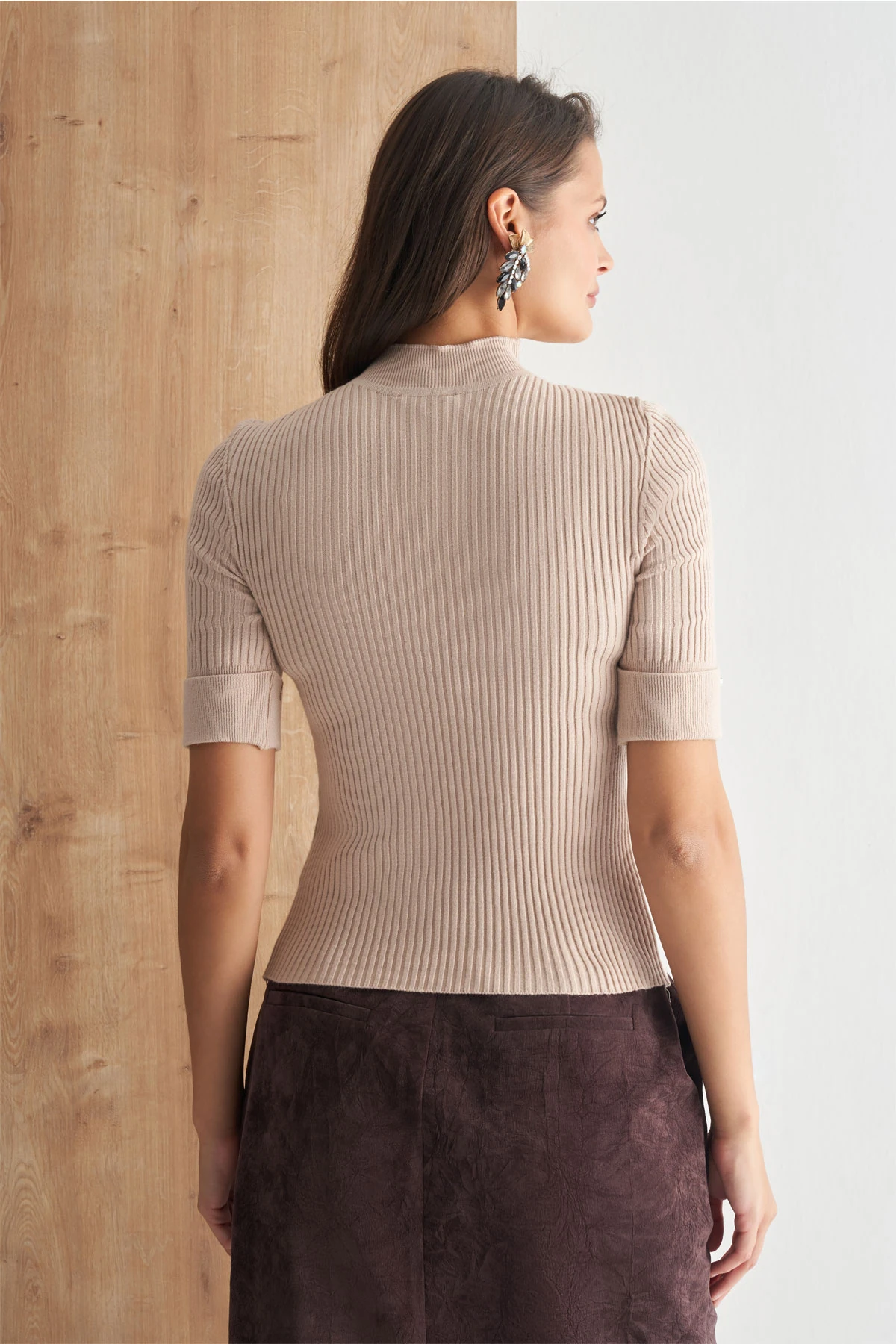 Yarım Balıkçı Yaka Kısa Kollu Triko Bluz