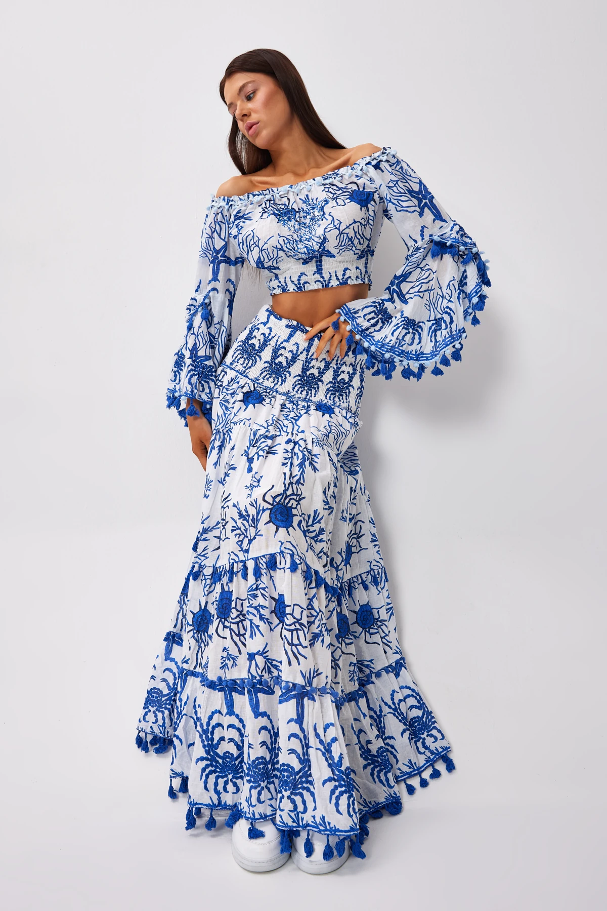 Desenli Uzun Etek - mavi