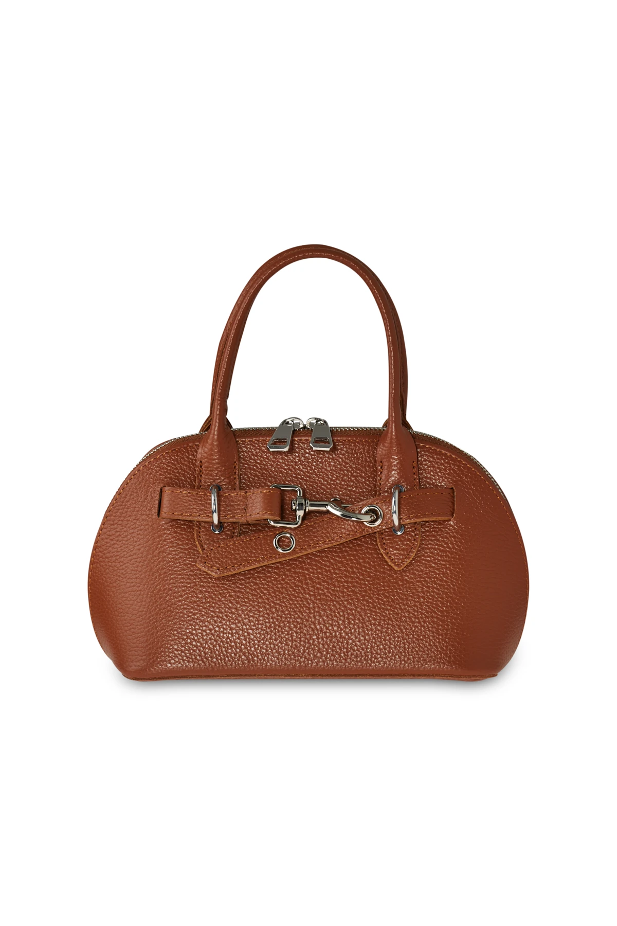 Deri Görünümlü Oval Form Çanta - taba