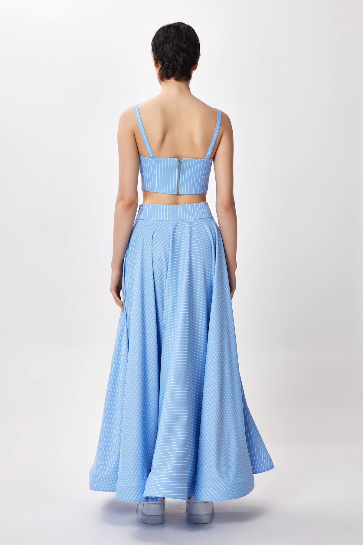 Pileli Geniş Kesim Maxi Etek - mavi