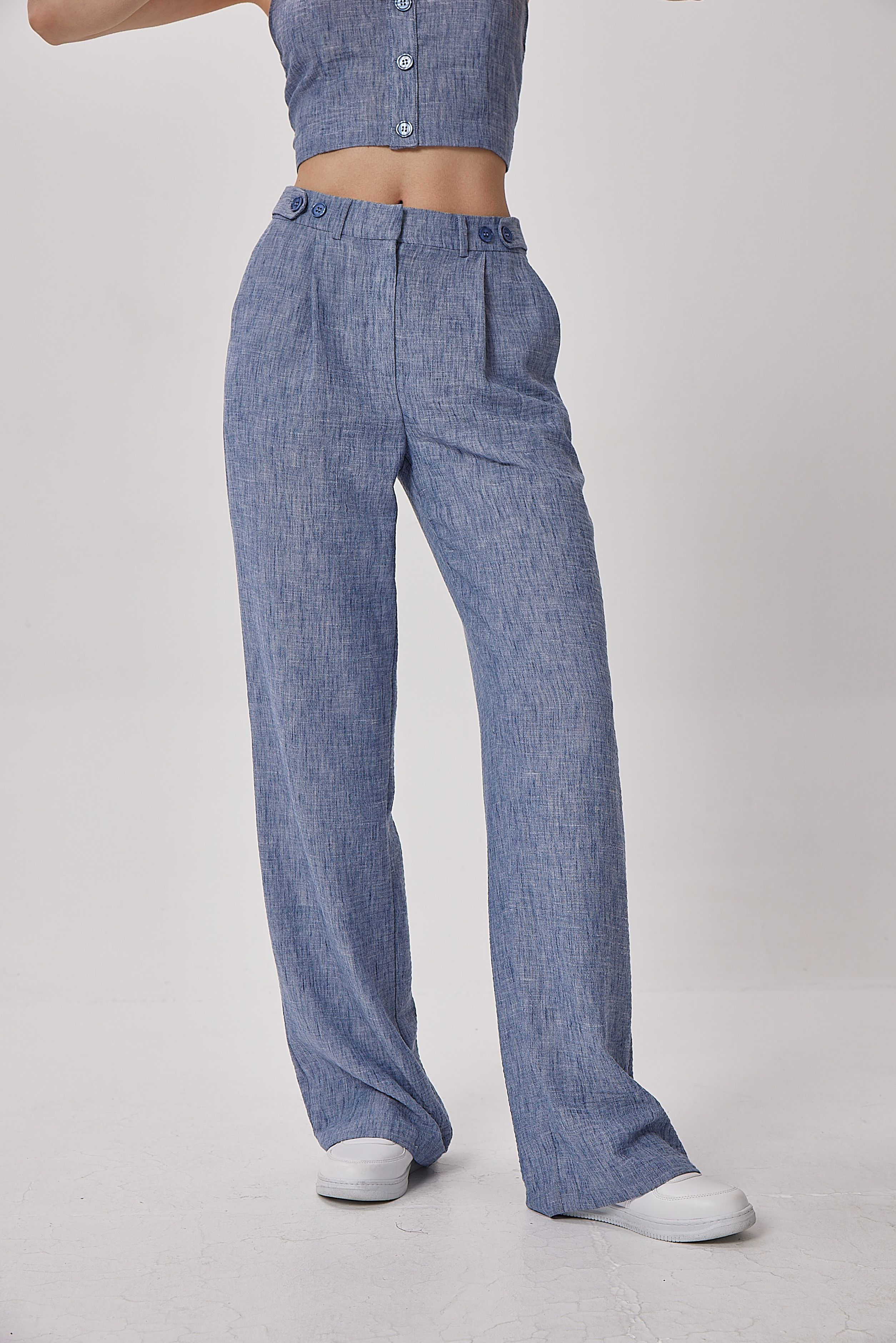 BTK10015 Düğme Detaylı Bol Paça Pantolon