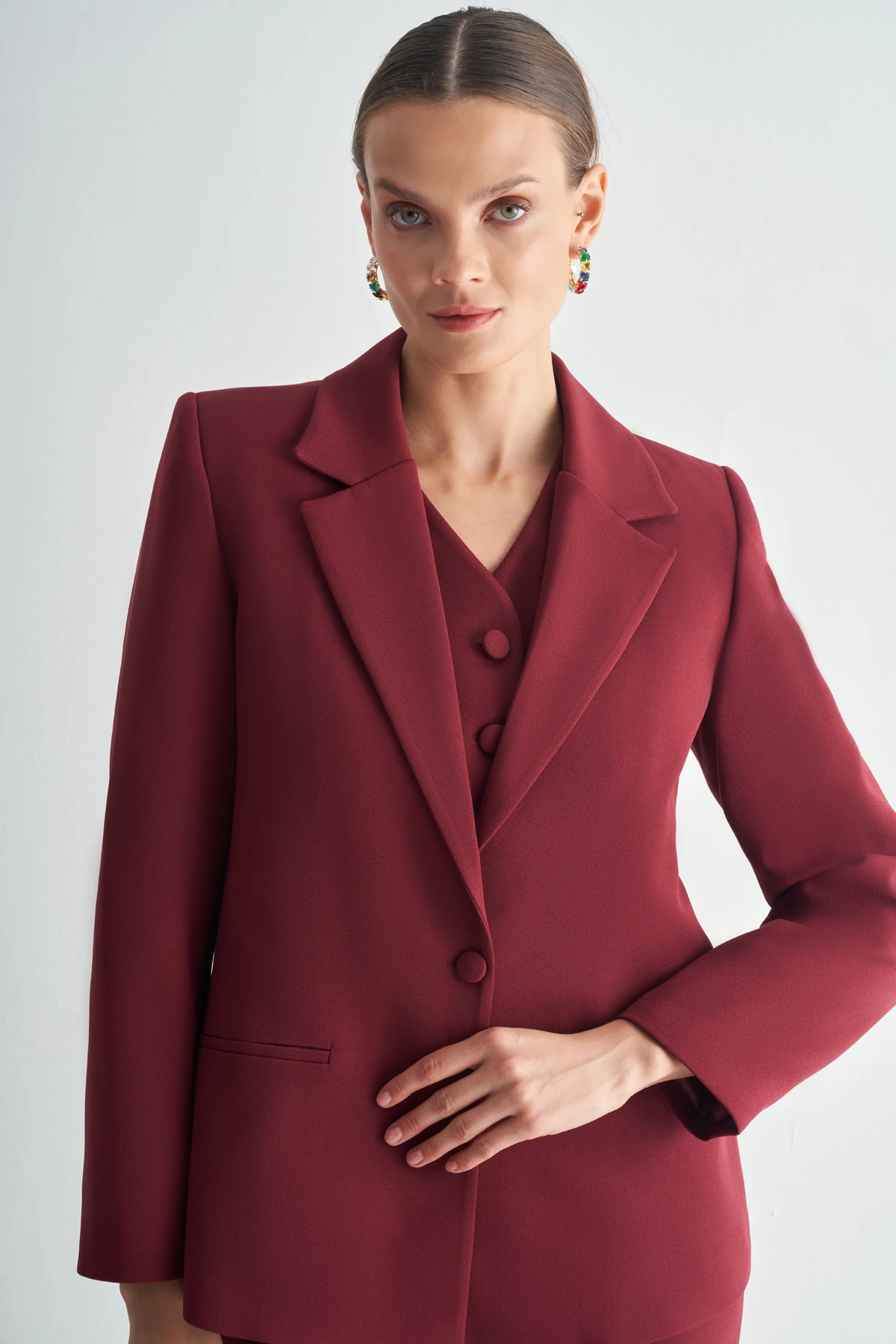 Oversize Blazer Ceket - bordo