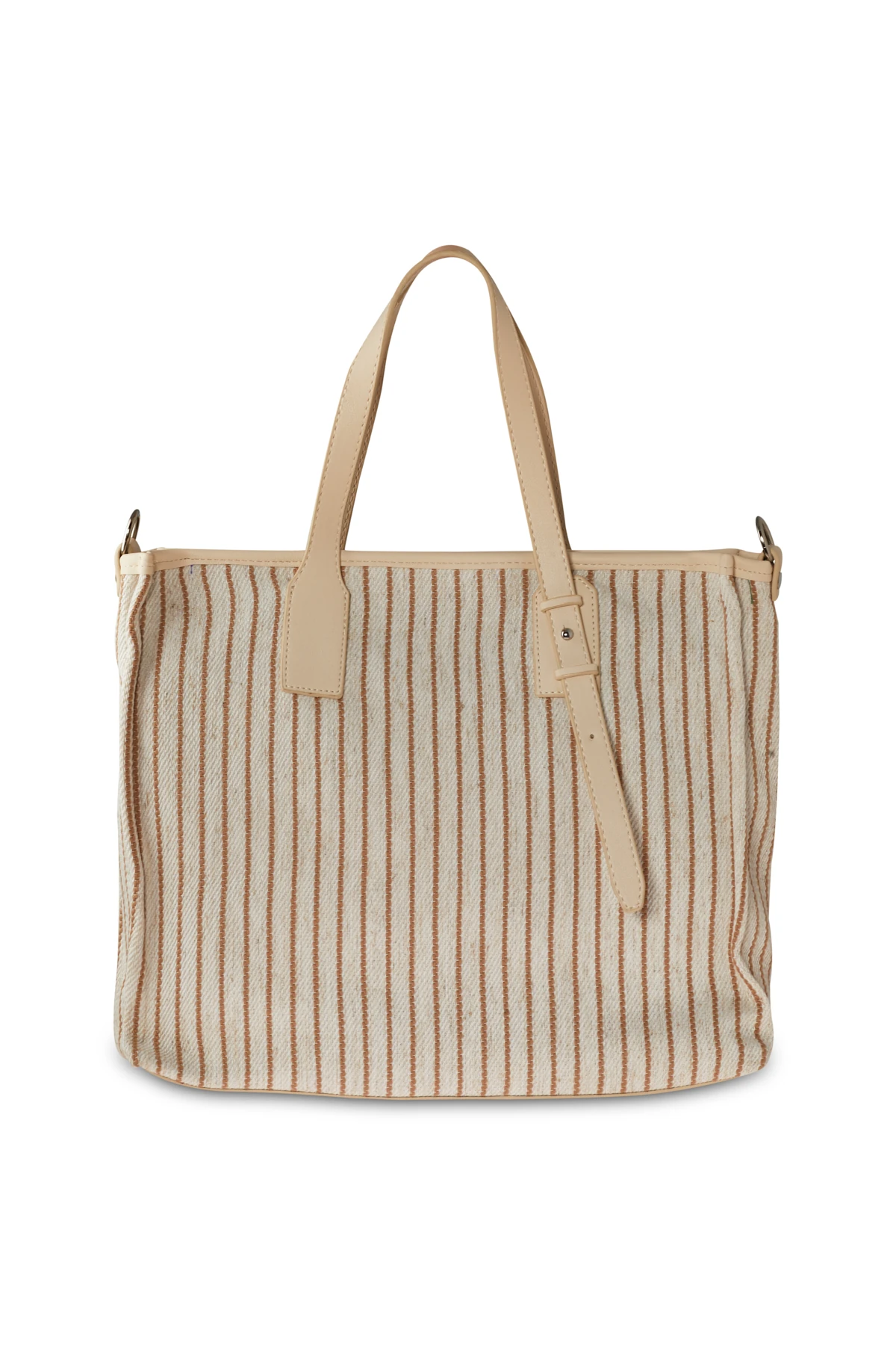 Çizgili Kumaş Detaylı Çanta - vizon
