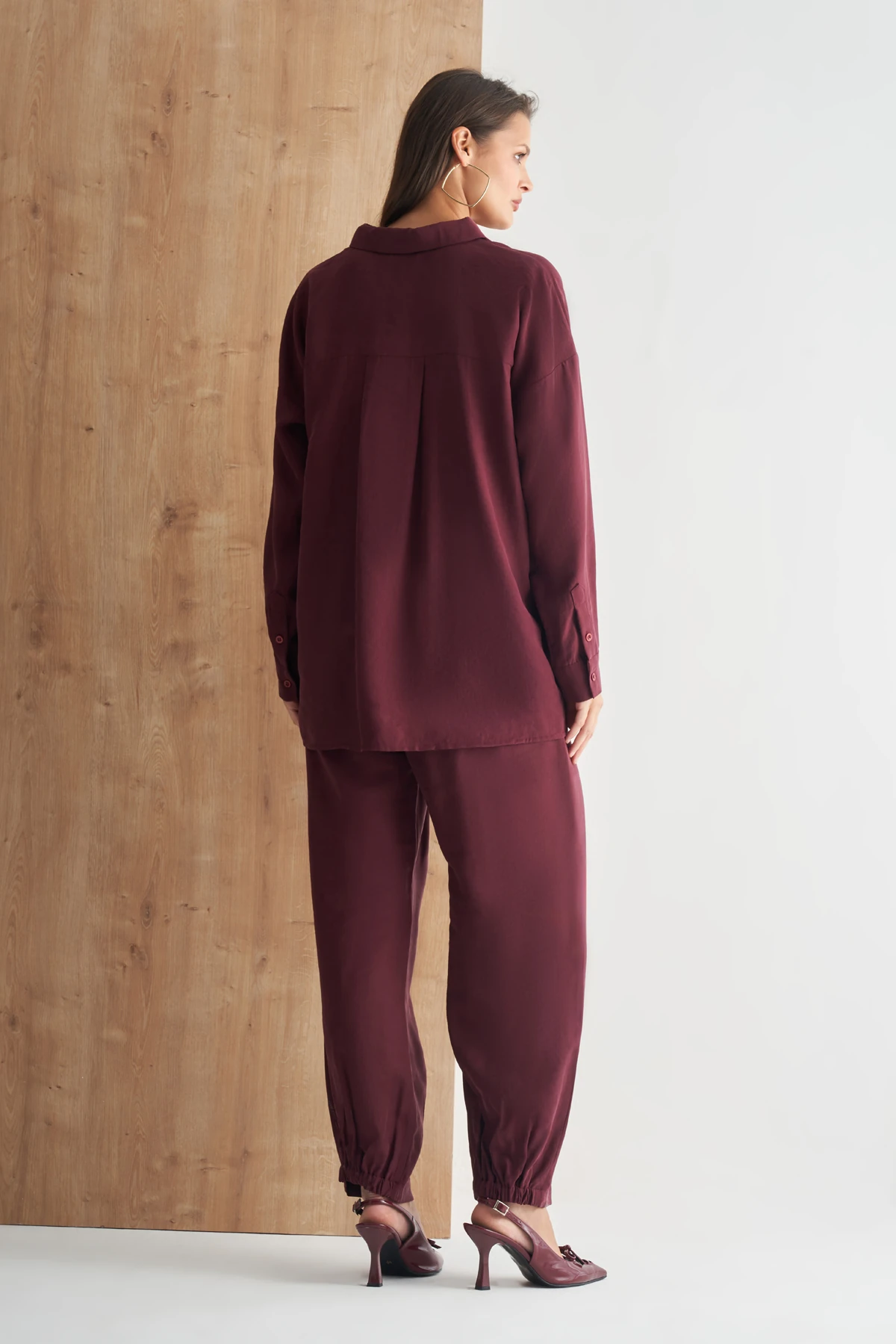 Oversize Kesim Modal Yumuşak Dokulu Kadın Gömlek - bordo