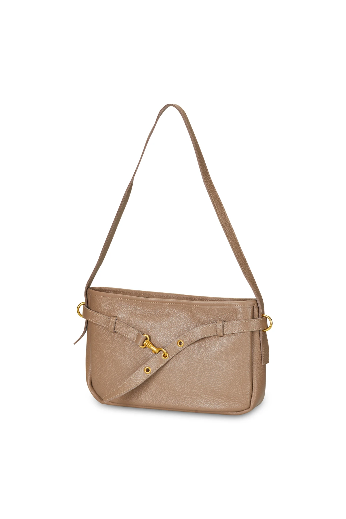 Metal Tokalı Deri Görünümlü Çanta - vizon