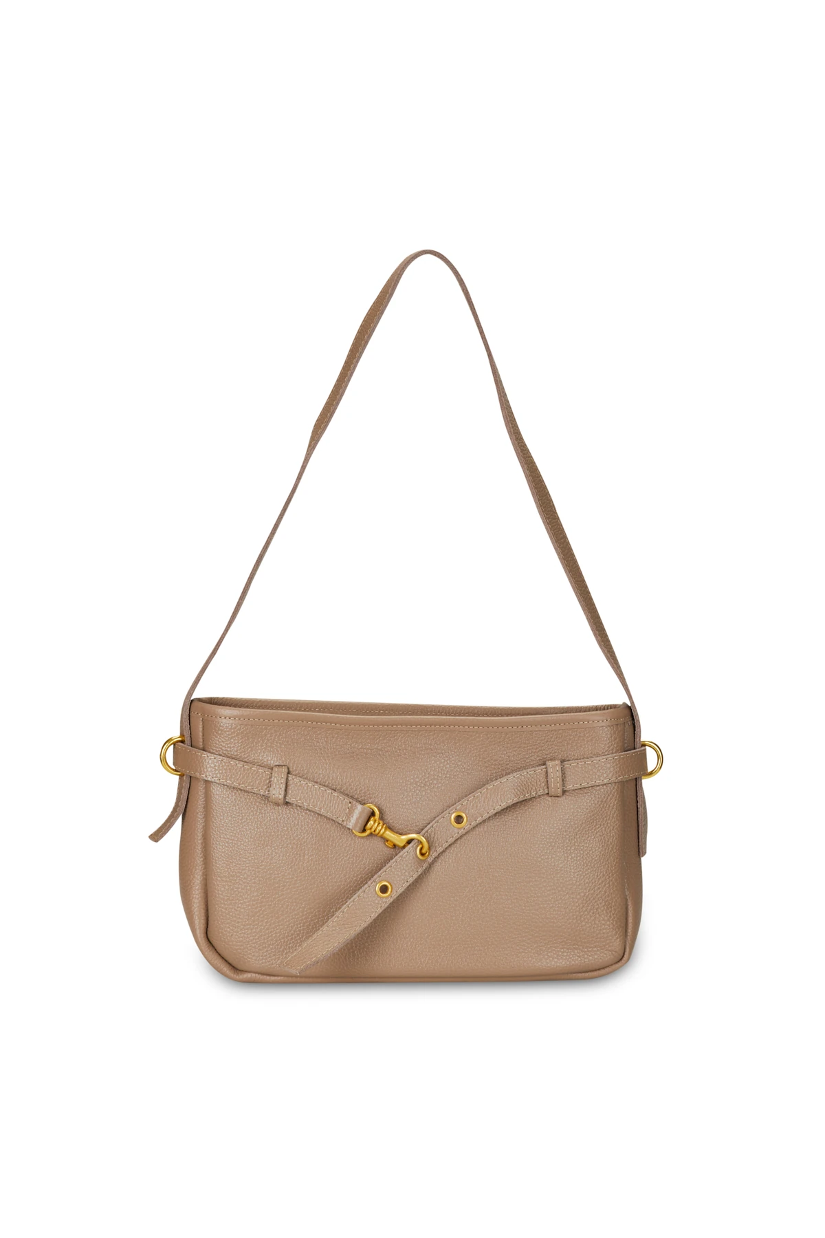 Metal Tokalı Deri Görünümlü Çanta - vizon