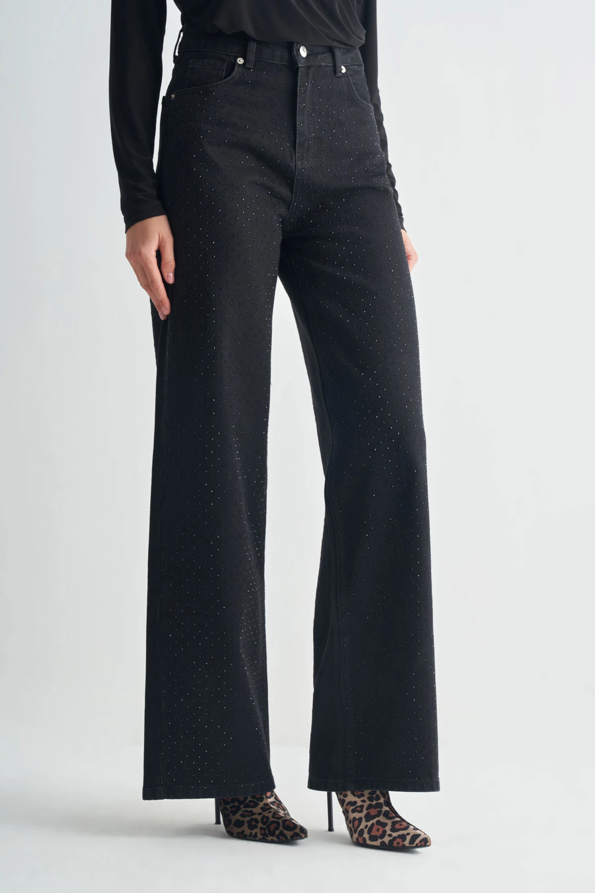 Taş Detaylı Denim Pantolon - Siyah