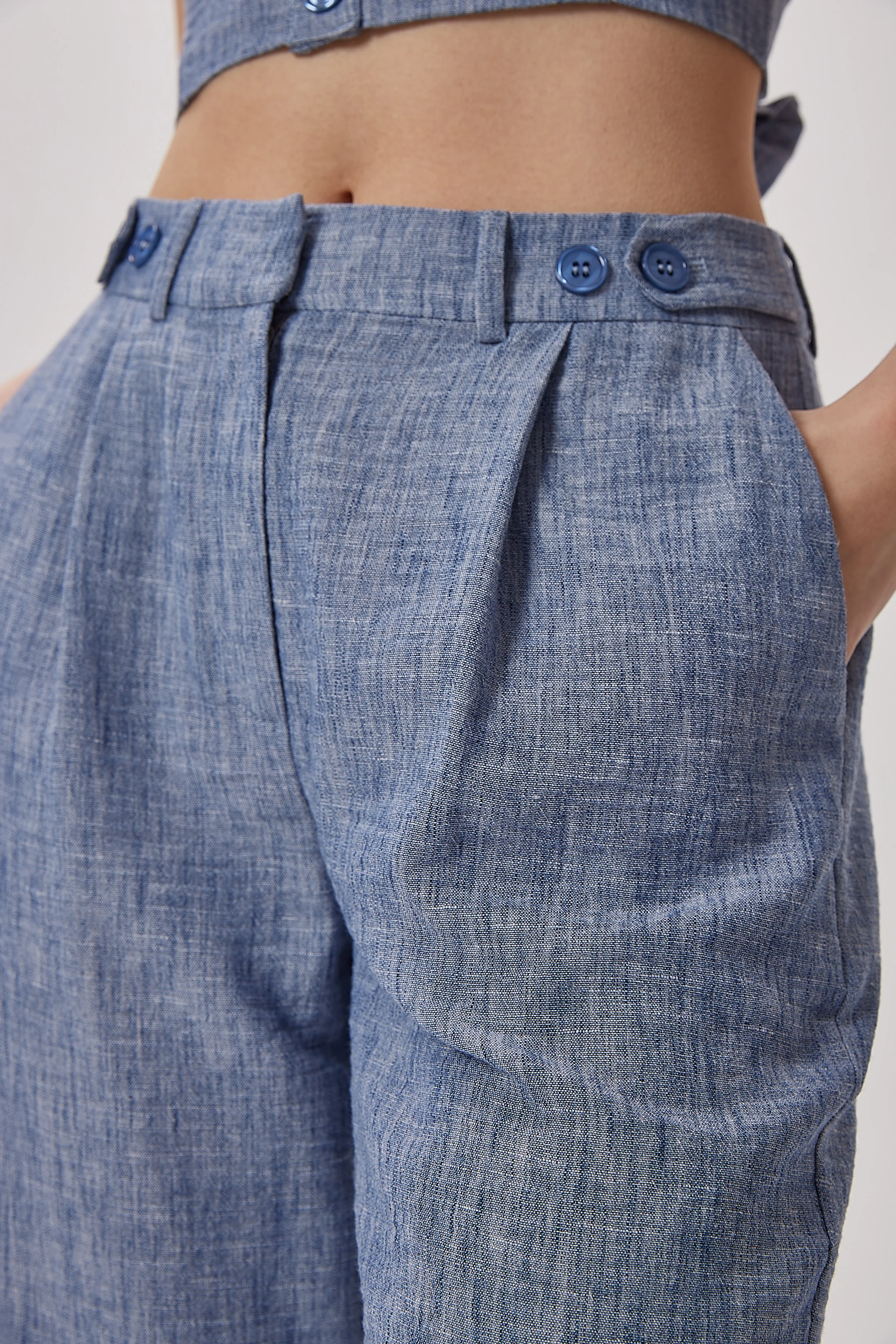 Kadın Yüksek Bel Bol Paça Pantolon - mavi