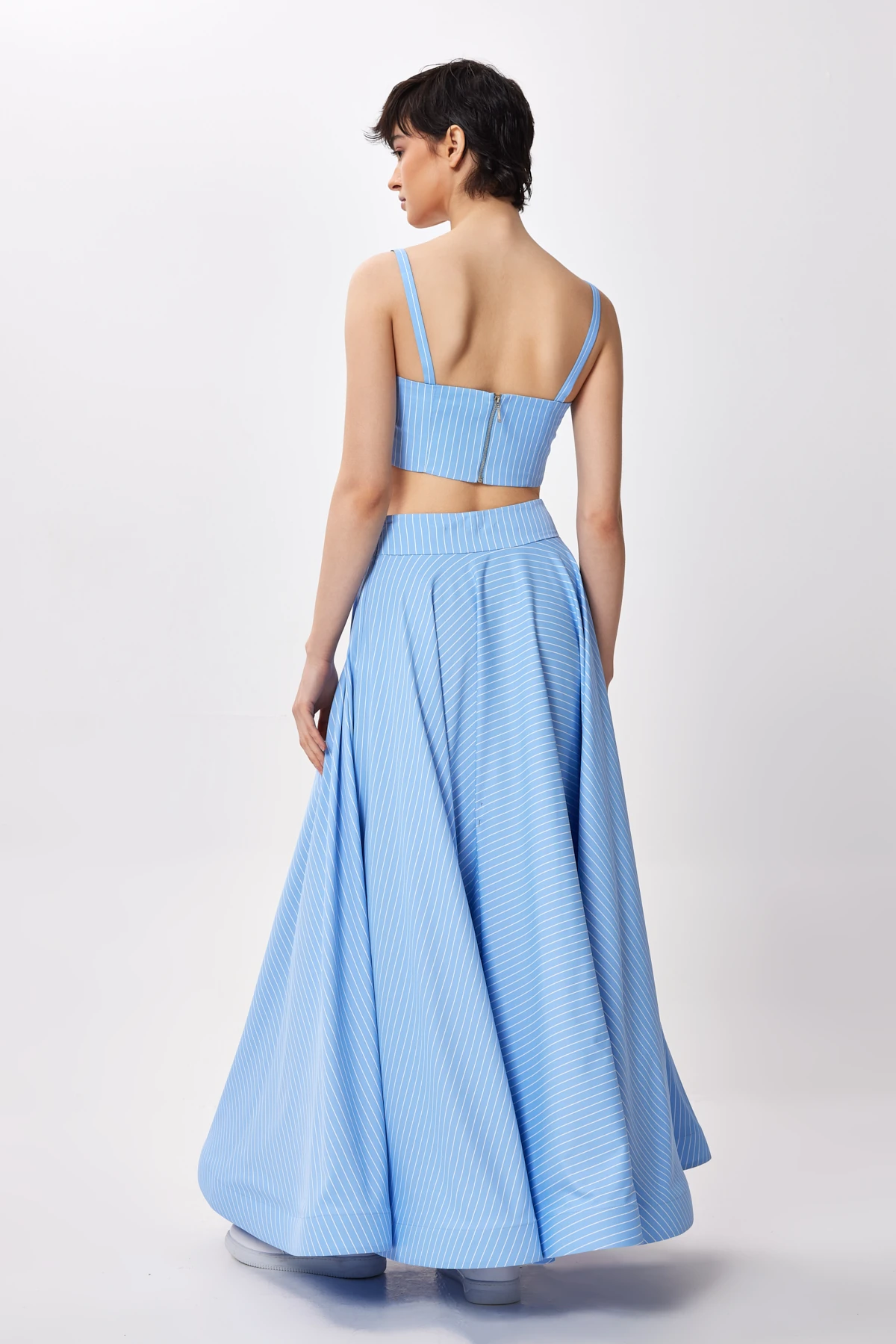 Pileli Geniş Kesim Maxi Etek - mavi