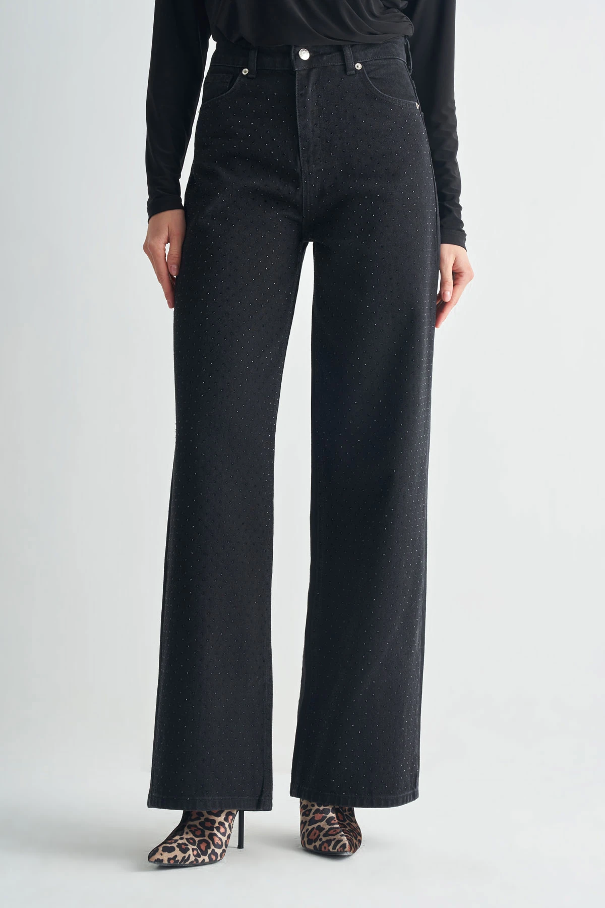 Taş Detaylı Denim Pantolon - Siyah