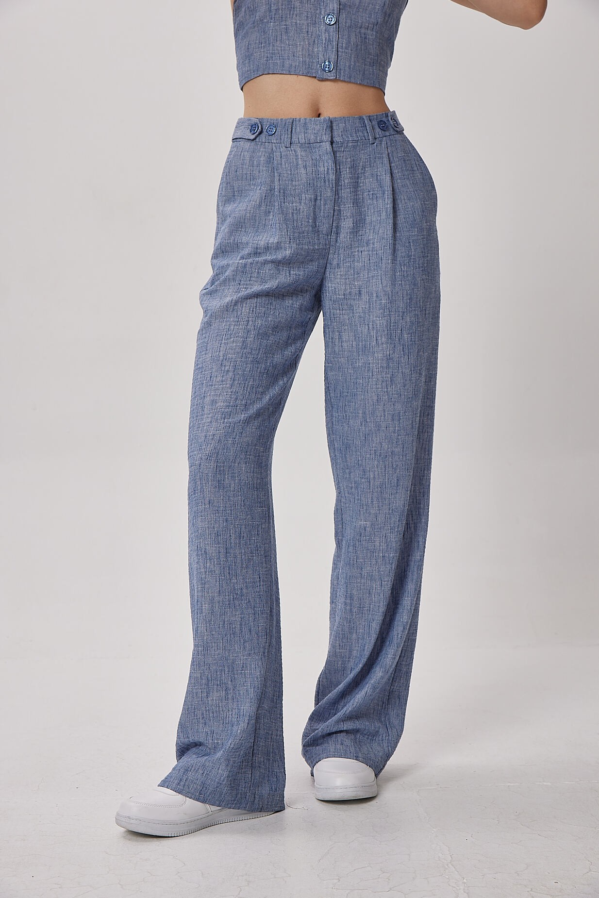 BTK10015 Düğme Detaylı Bol Paça Pantolon 