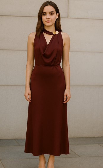 1000023 Yaka Modelli Elbise - bordo
