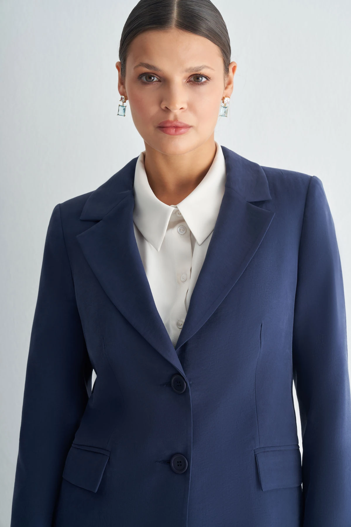 Klasik Kesim Tek Düğmeli Blazer Ceket - Lacivert