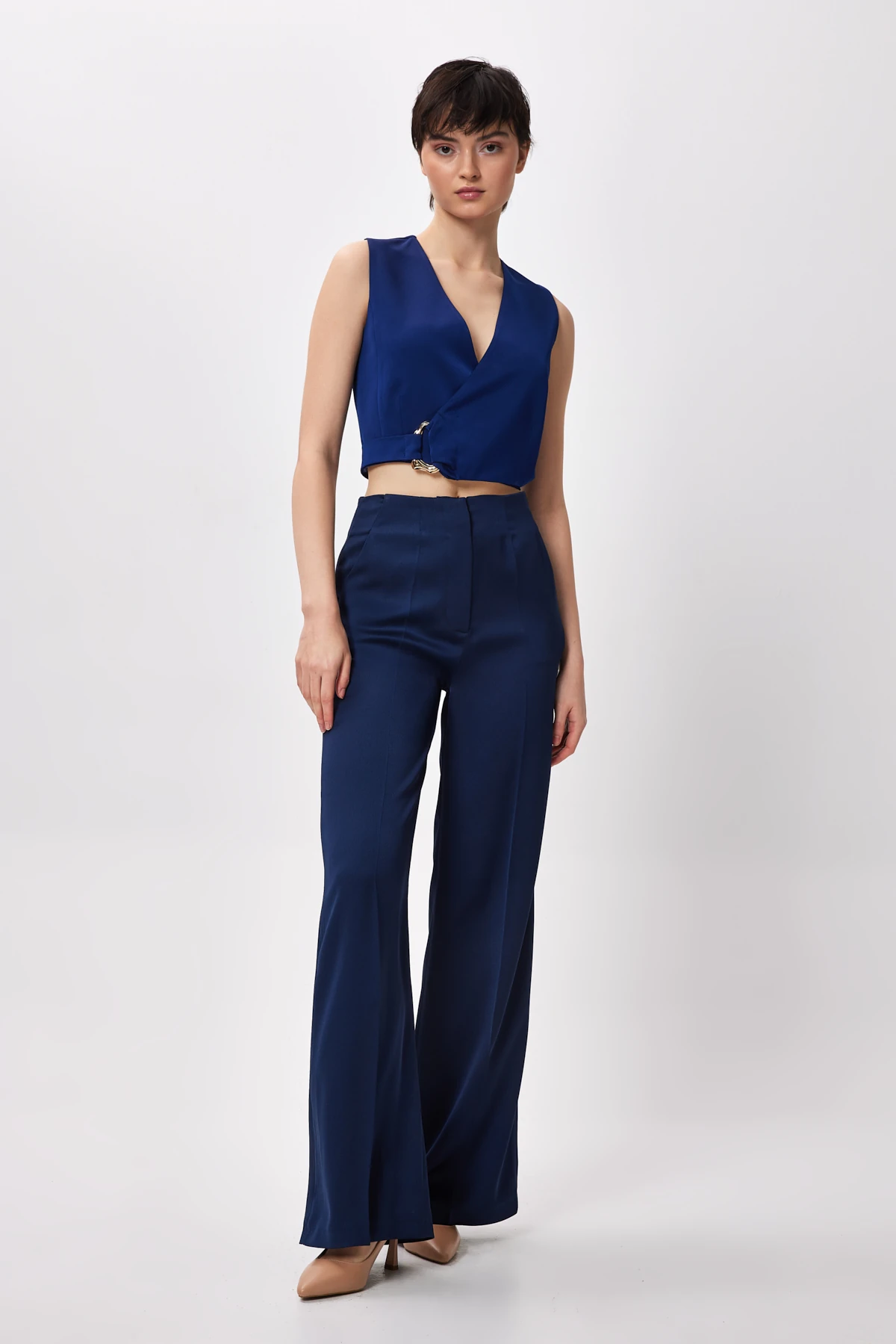 Kemerli Kısa Yelek - Lacivert