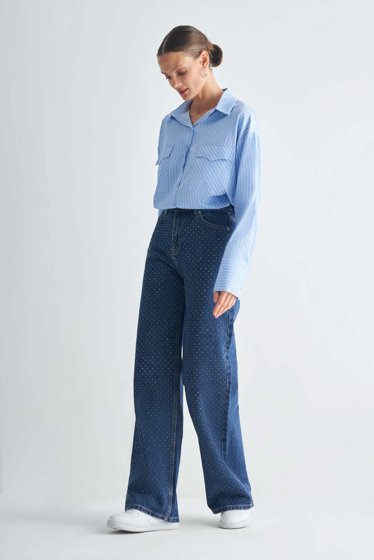 Taş Detaylı Denim Pantolon