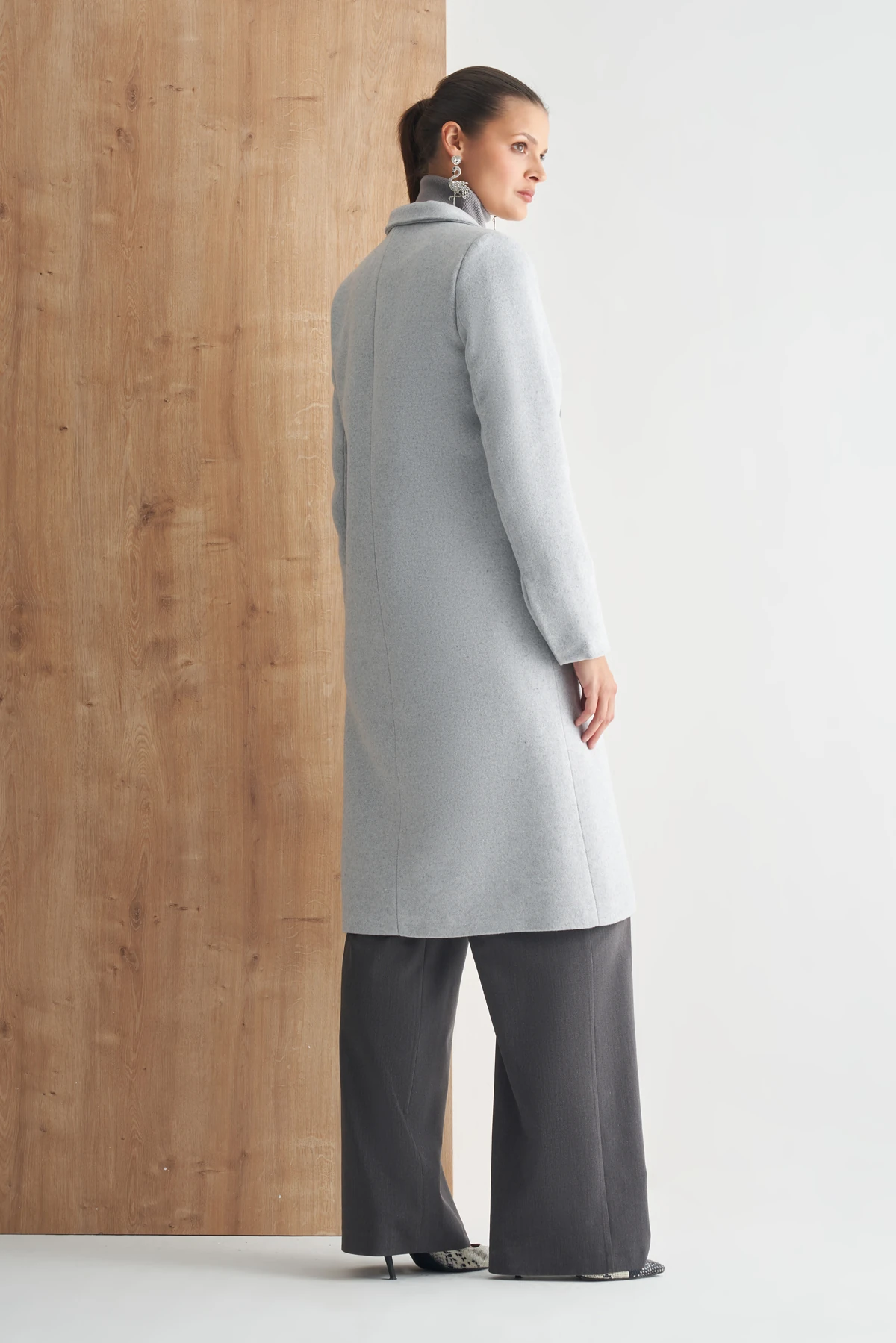 Çift Düğmeli Uzun Klasik Kaban - gri