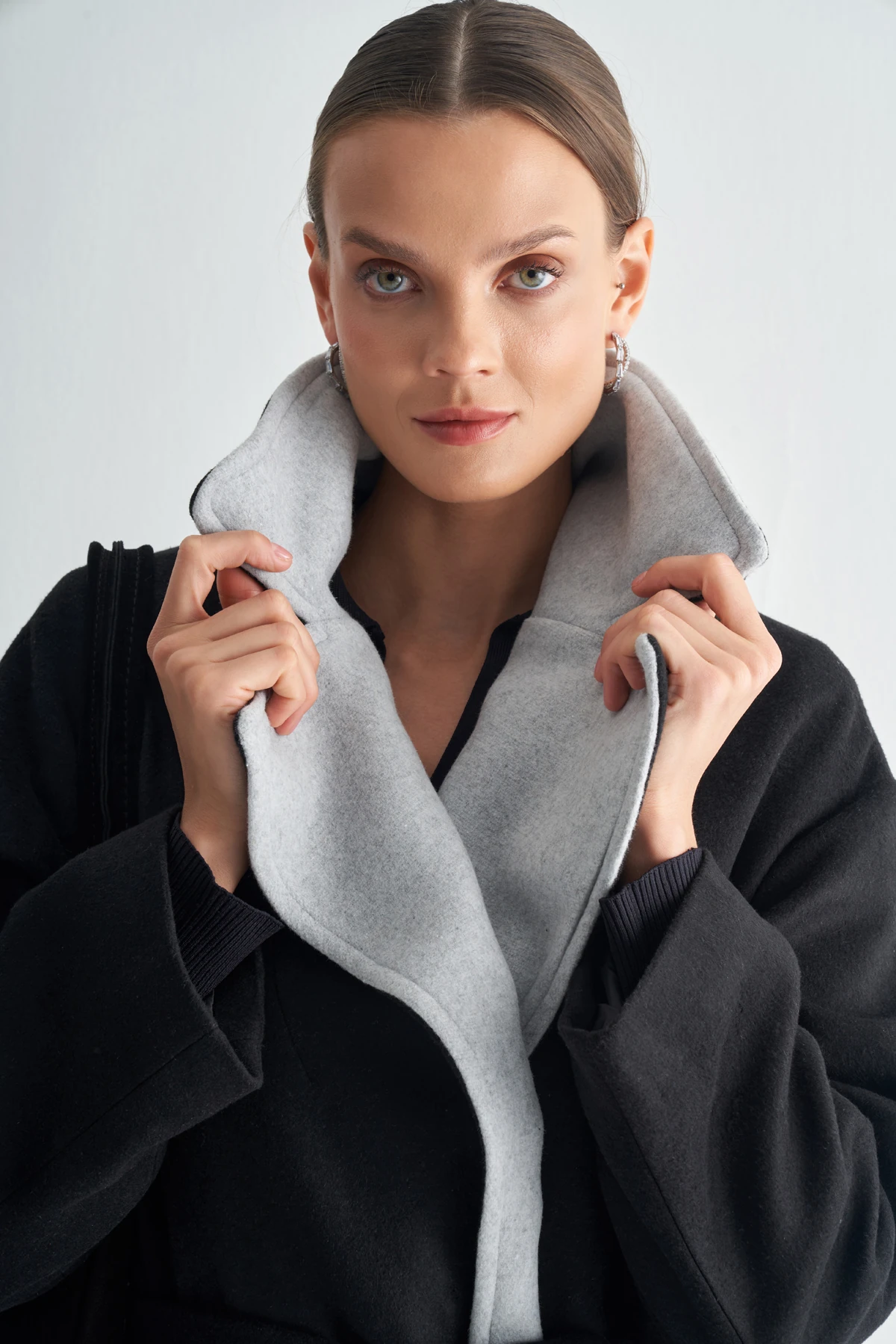 Kontrast Renkli Kaşe Kaban