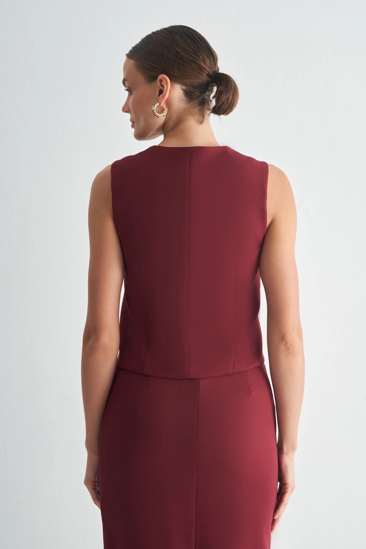Düğmeli Klasik Yelek – Şık Takım Yeleği - bordo