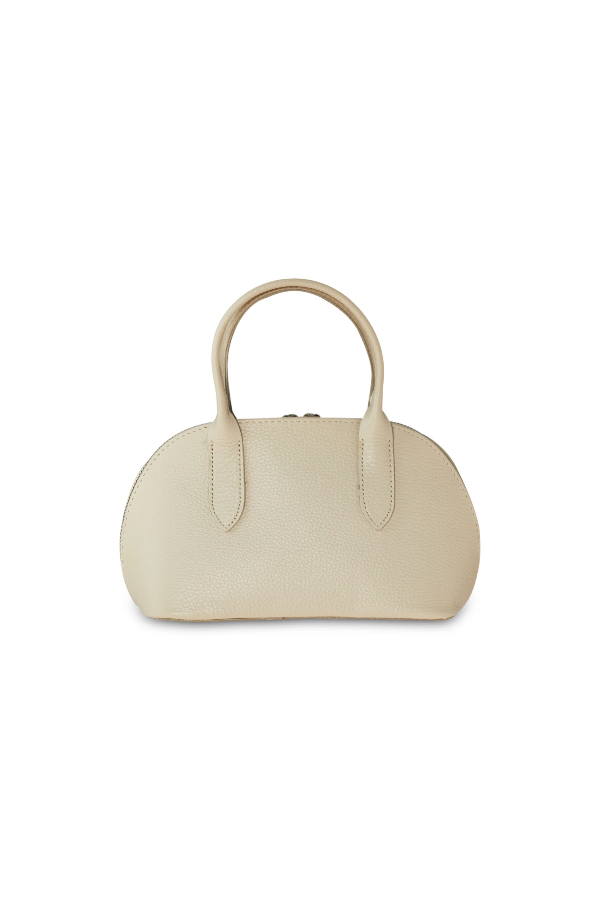 Deri Görünümlü Oval Form Çanta - krem