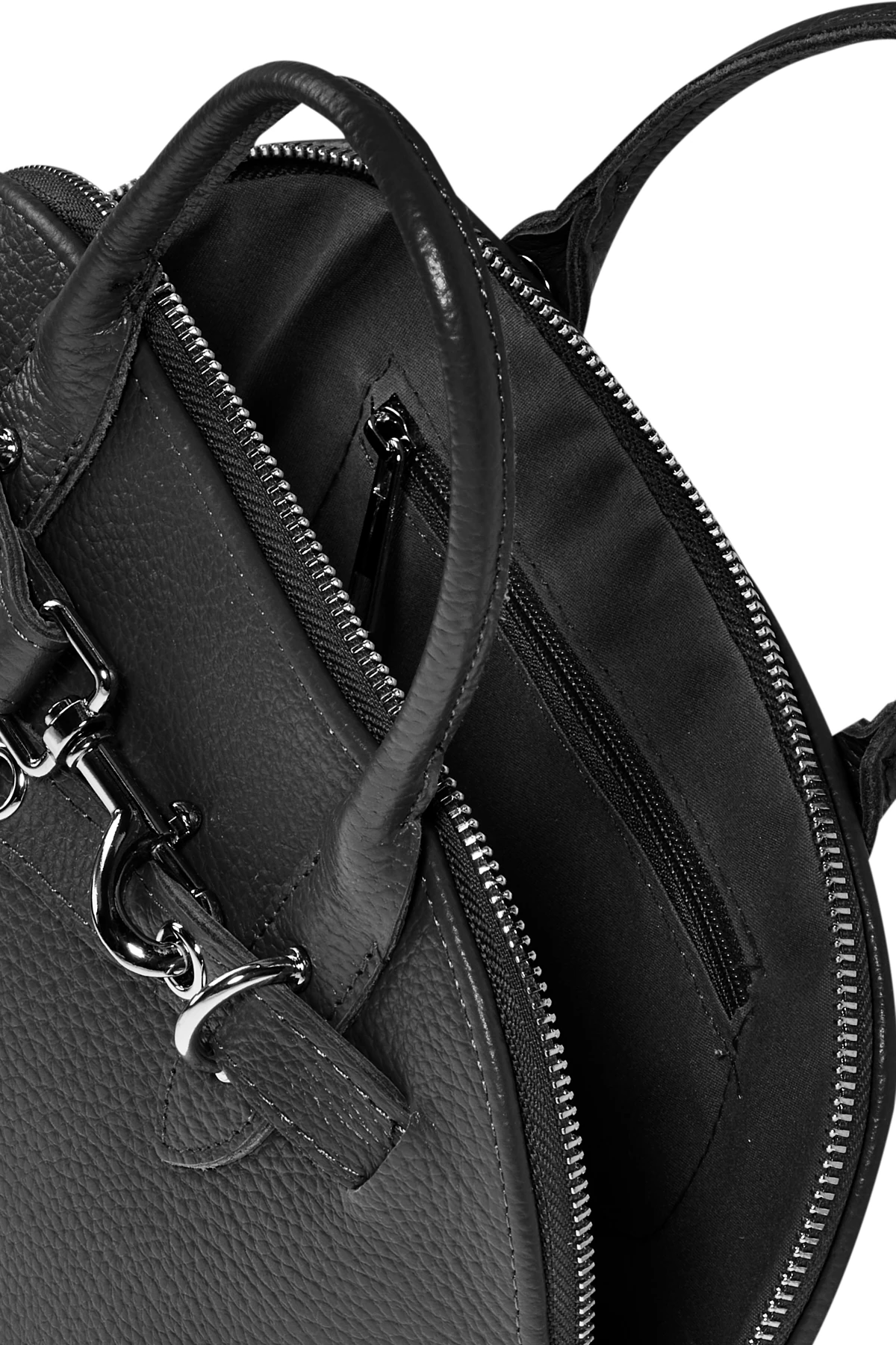 Deri Görünümlü Oval Form Çanta - Siyah