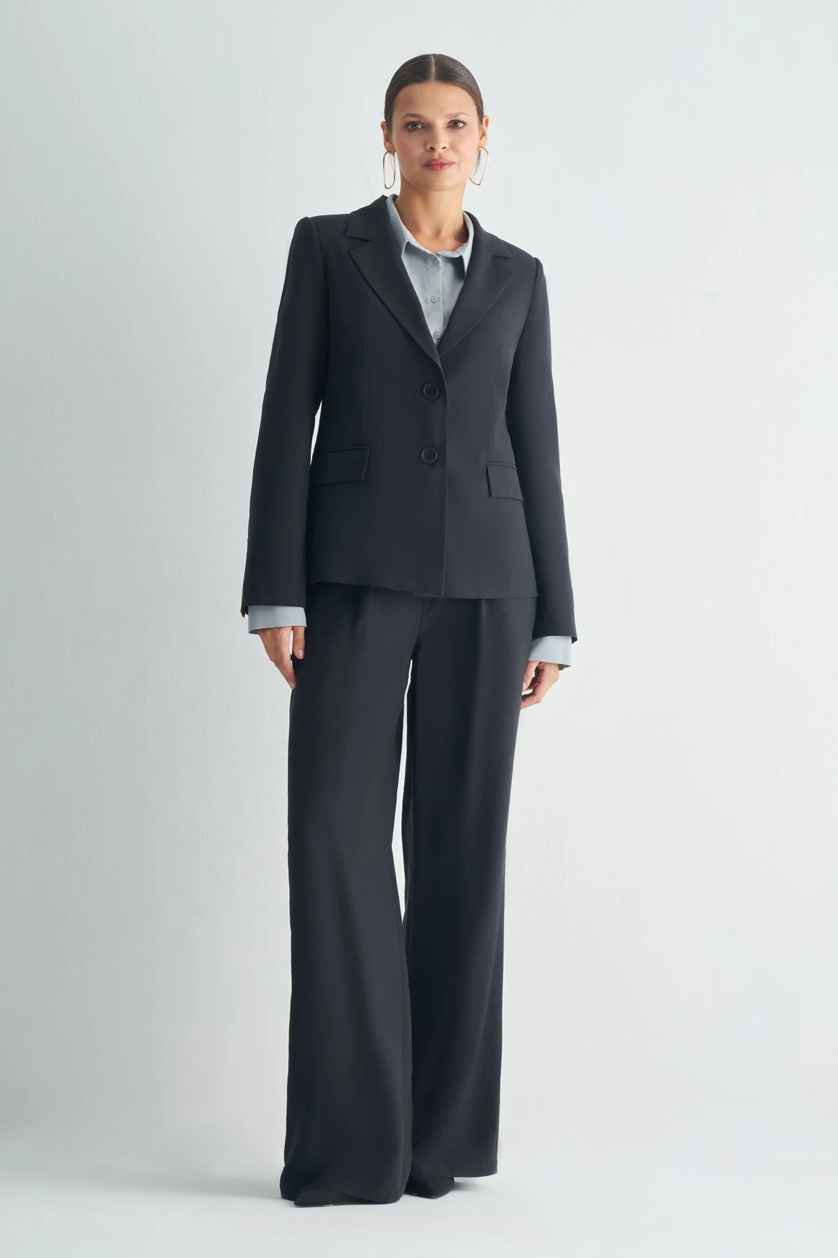 Klasik Kesim Tek Düğmeli Blazer Ceket - Siyah